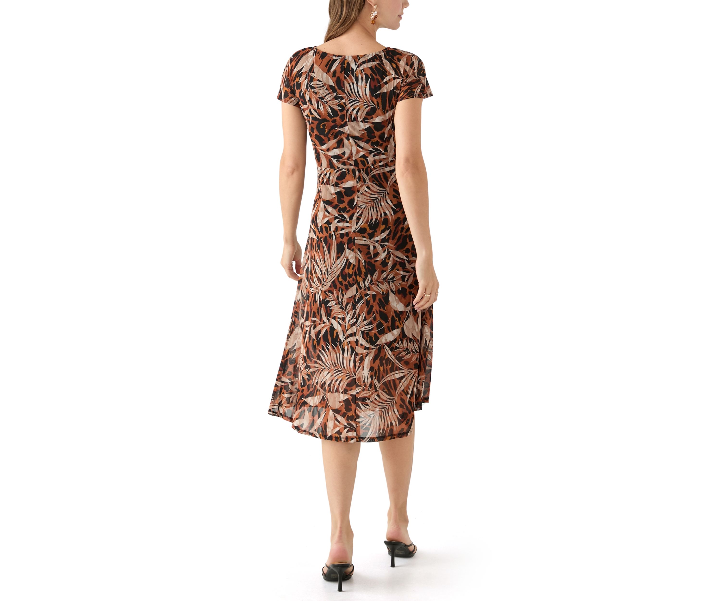 Womens Printed Mesh Midi Dress