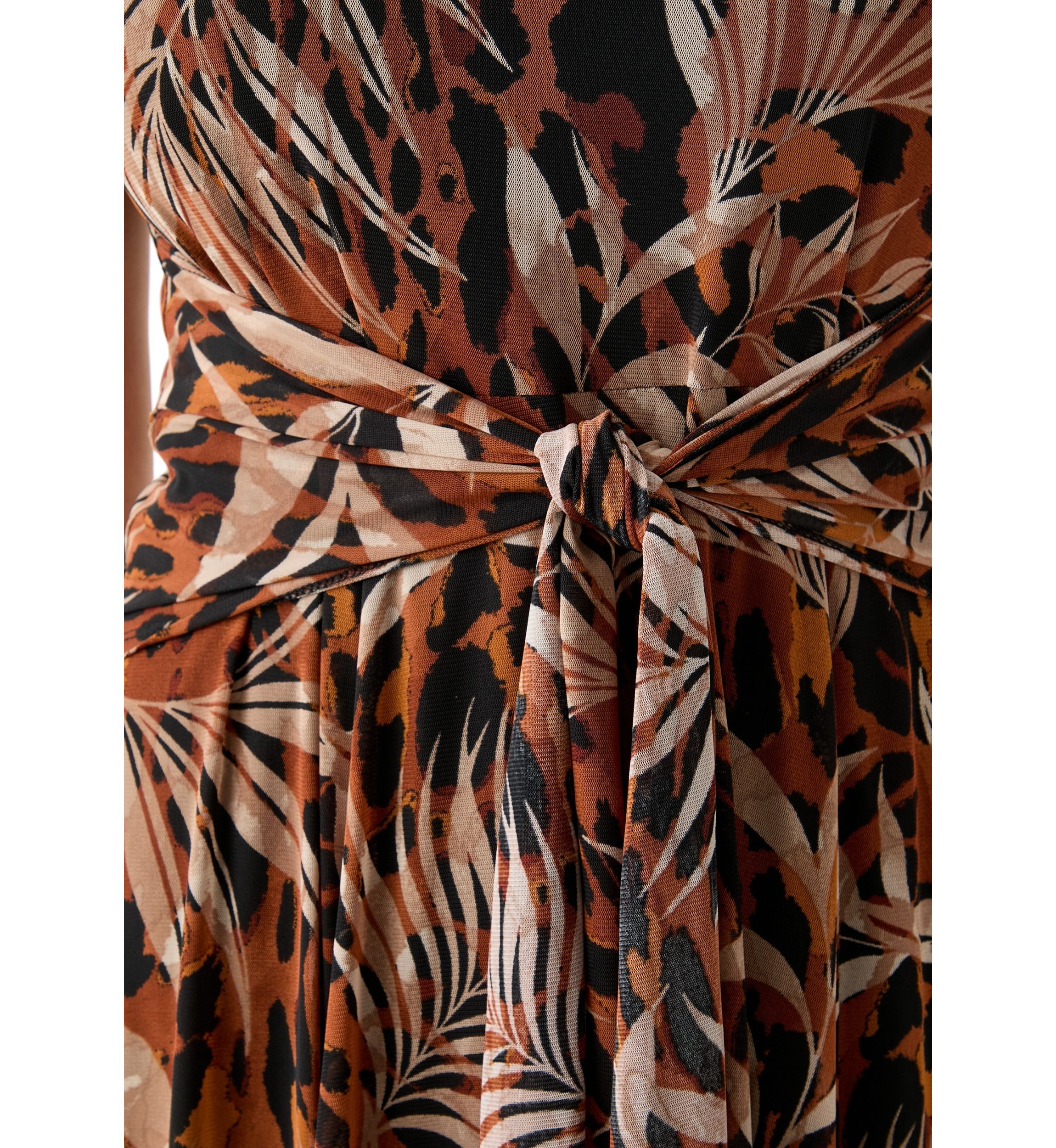 Womens Printed Mesh Midi Dress