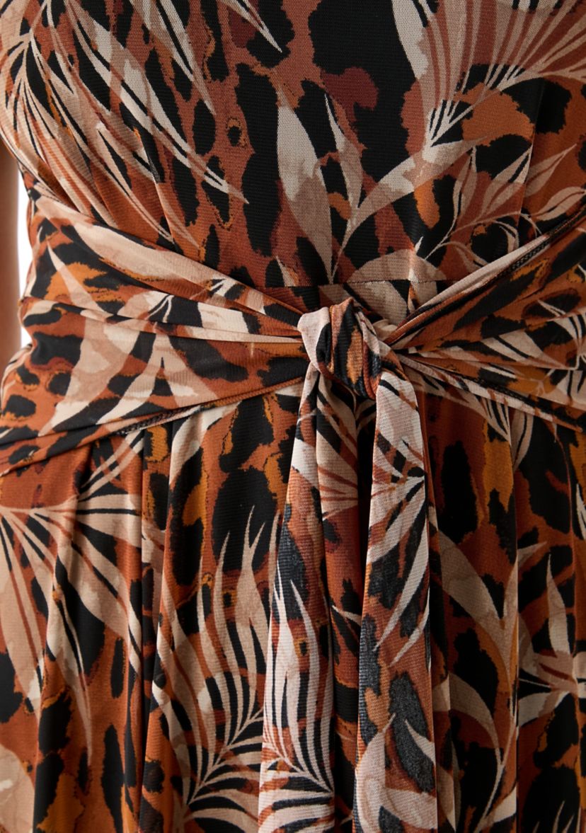 Womens Printed Mesh Midi Dress