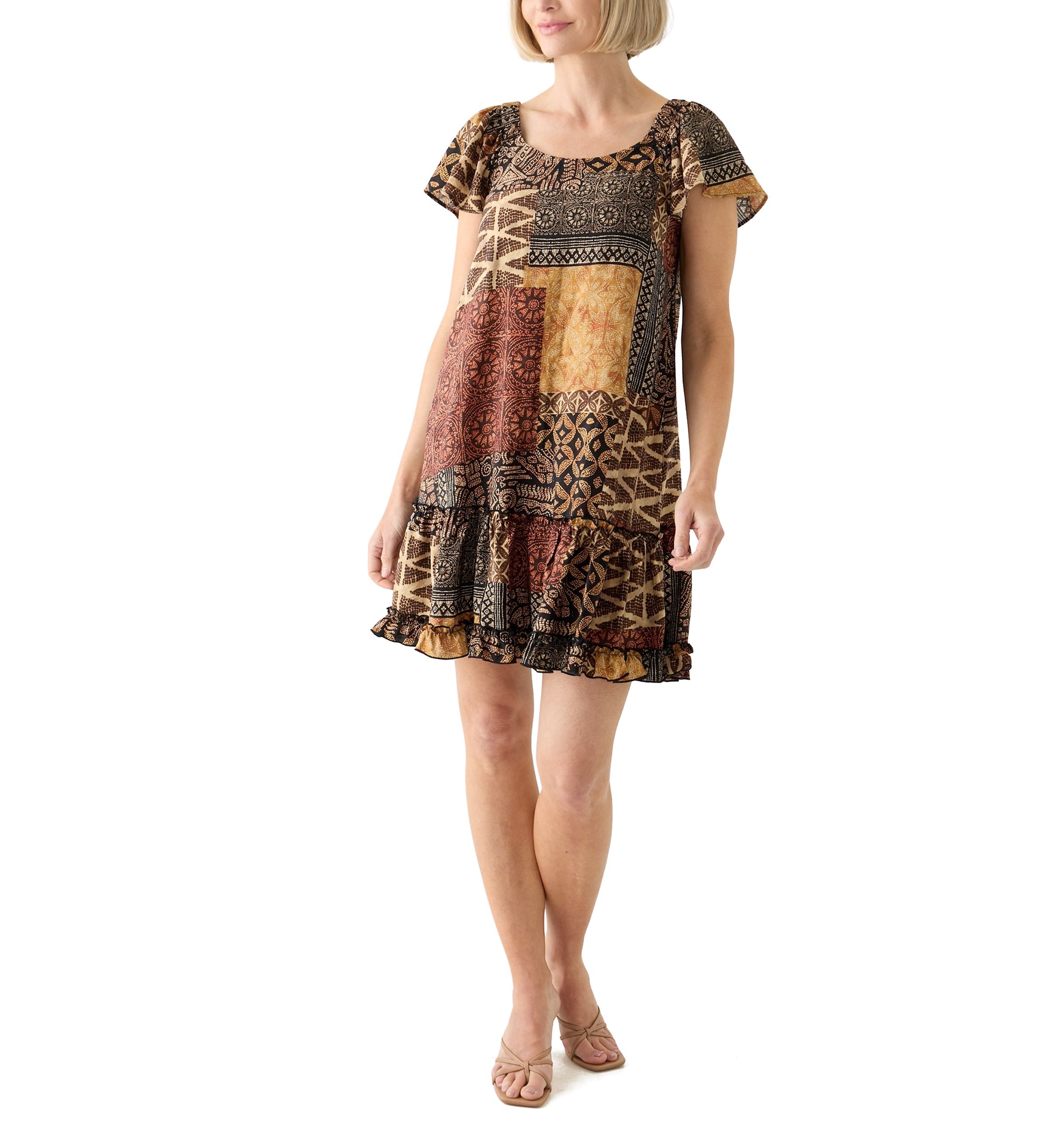 Womens Printed Ruffle Hem Dress