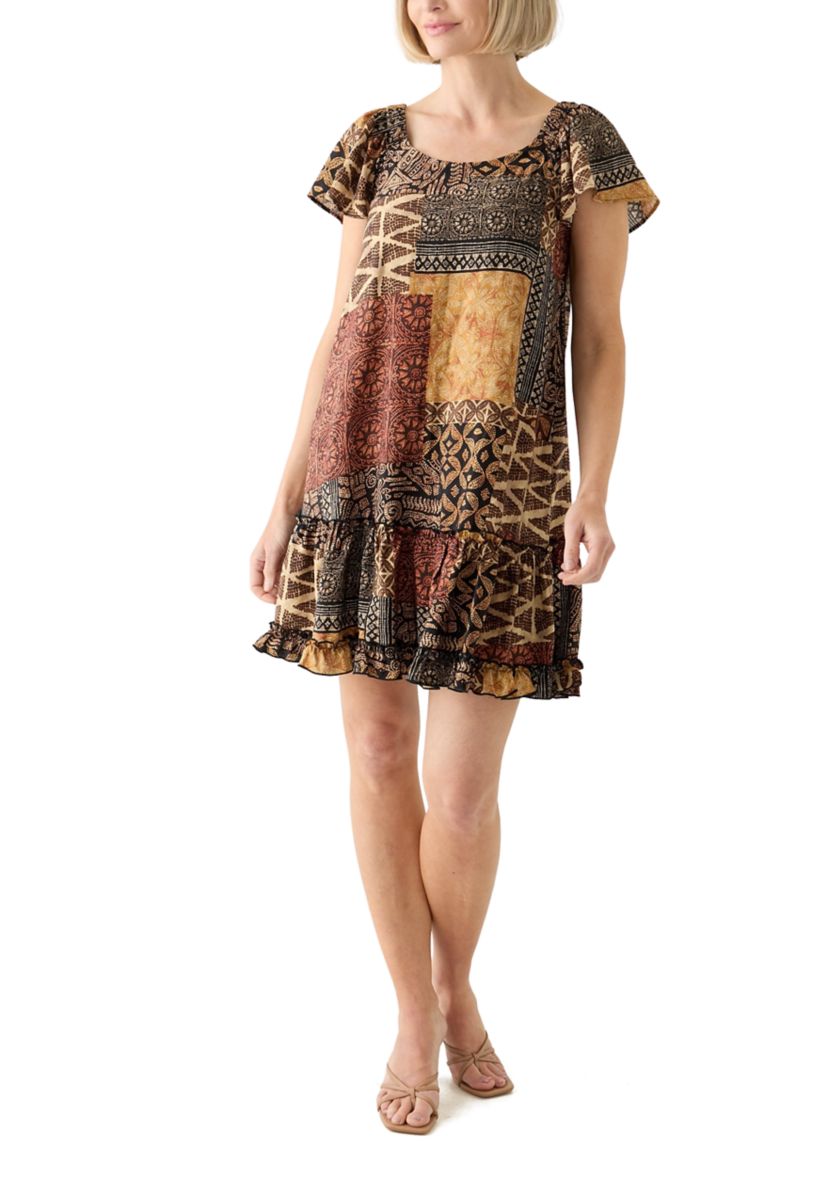 Womens Printed Ruffle Hem Dress