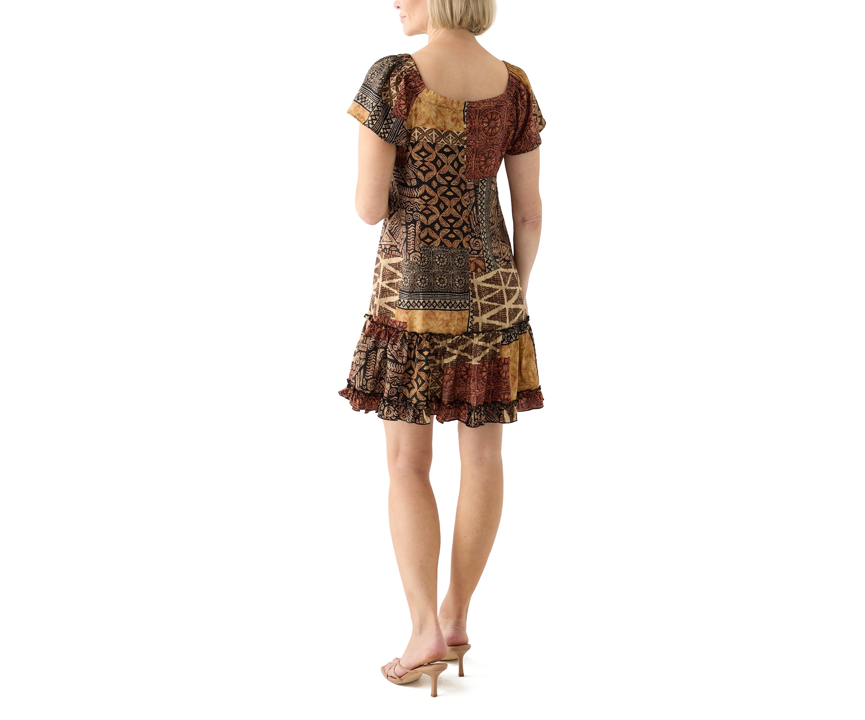 Womens Printed Ruffle Hem Dress