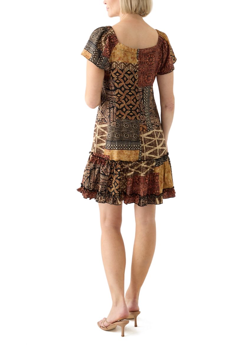 Womens Printed Ruffle Hem Dress