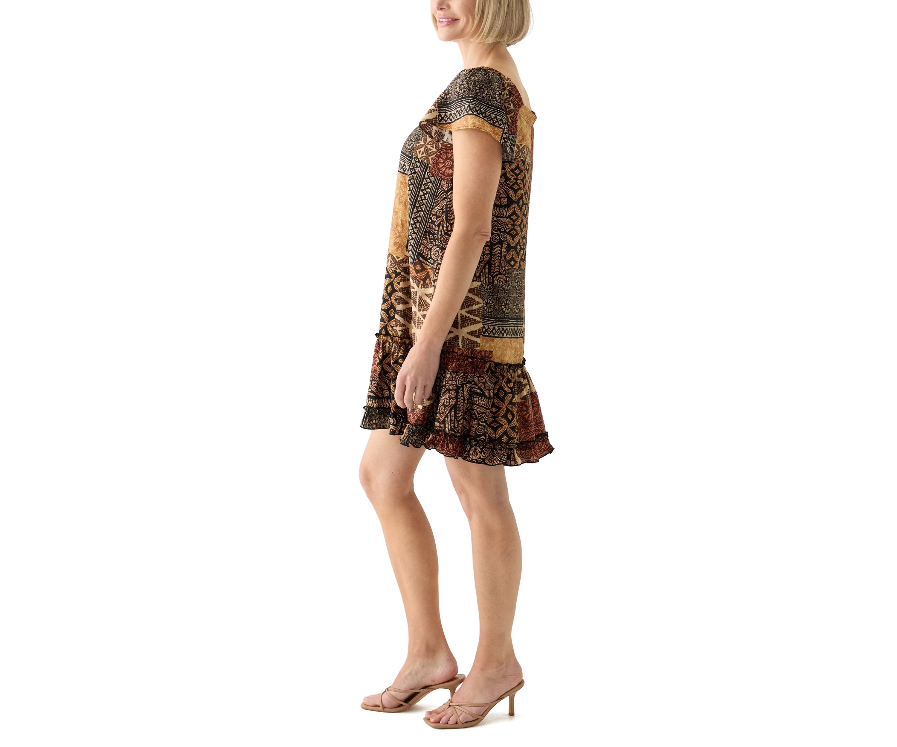 Womens Printed Ruffle Hem Dress
