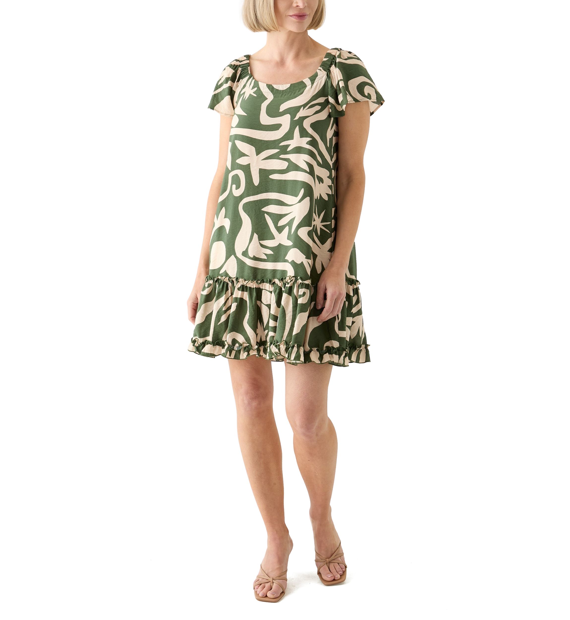 Womens Printed Ruffle Hem Dress