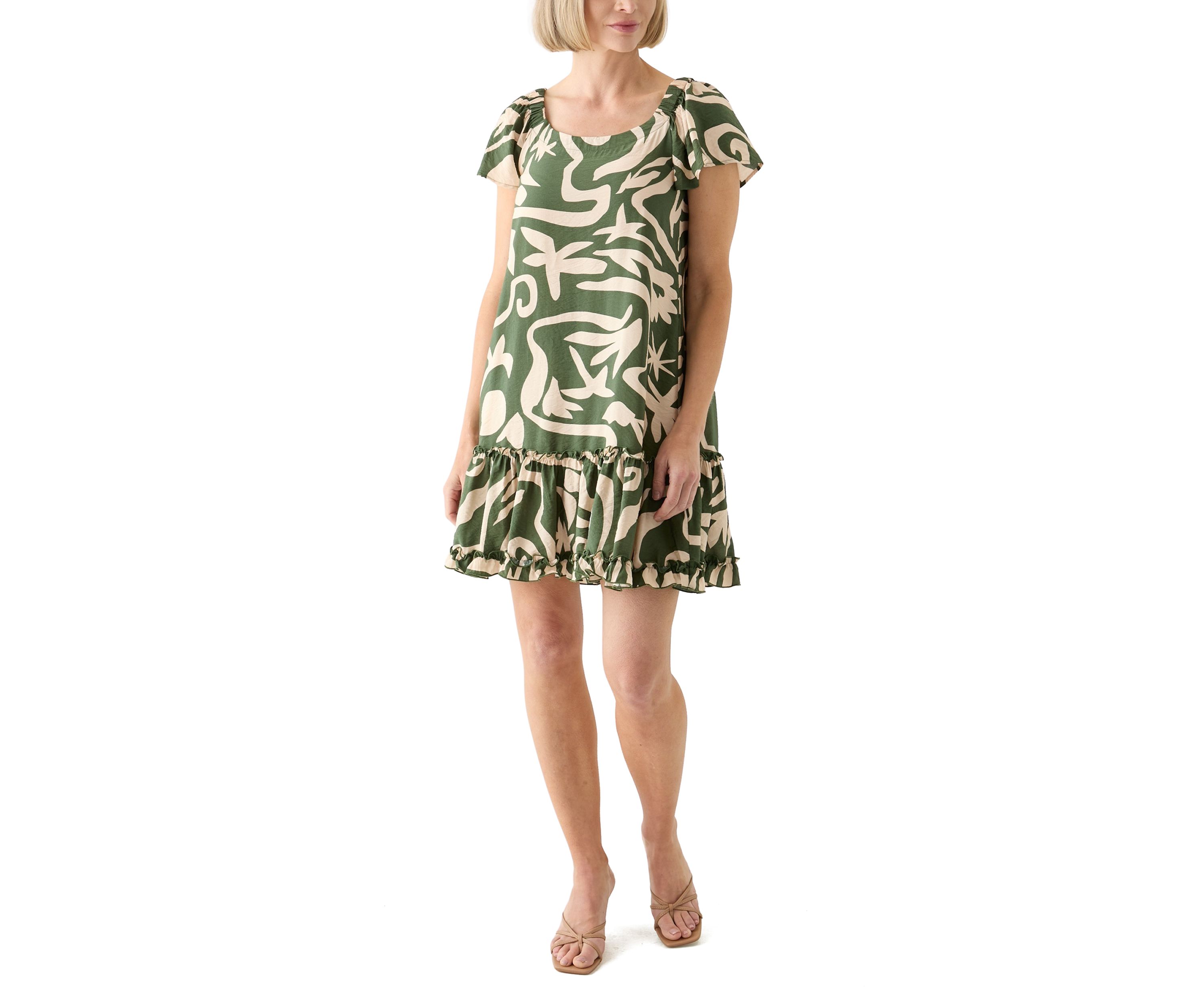 Womens Printed Ruffle Hem Dress