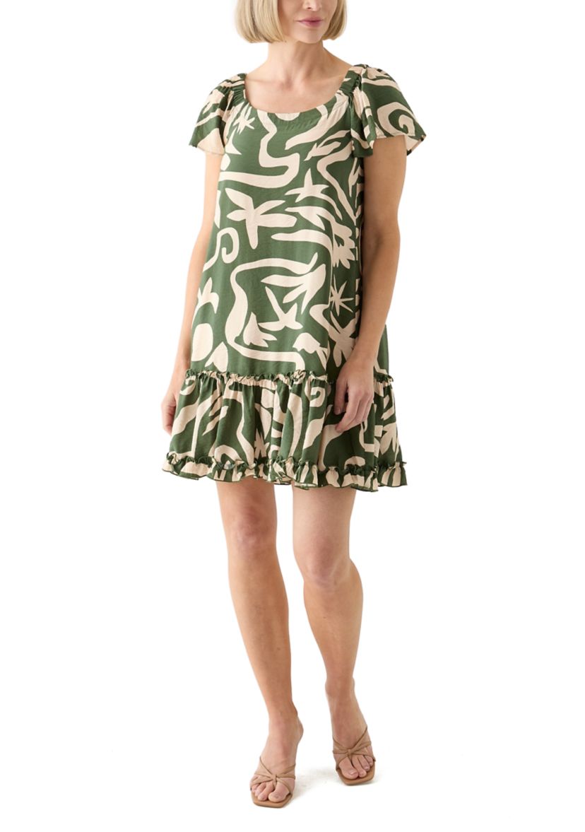 Womens Printed Ruffle Hem Dress