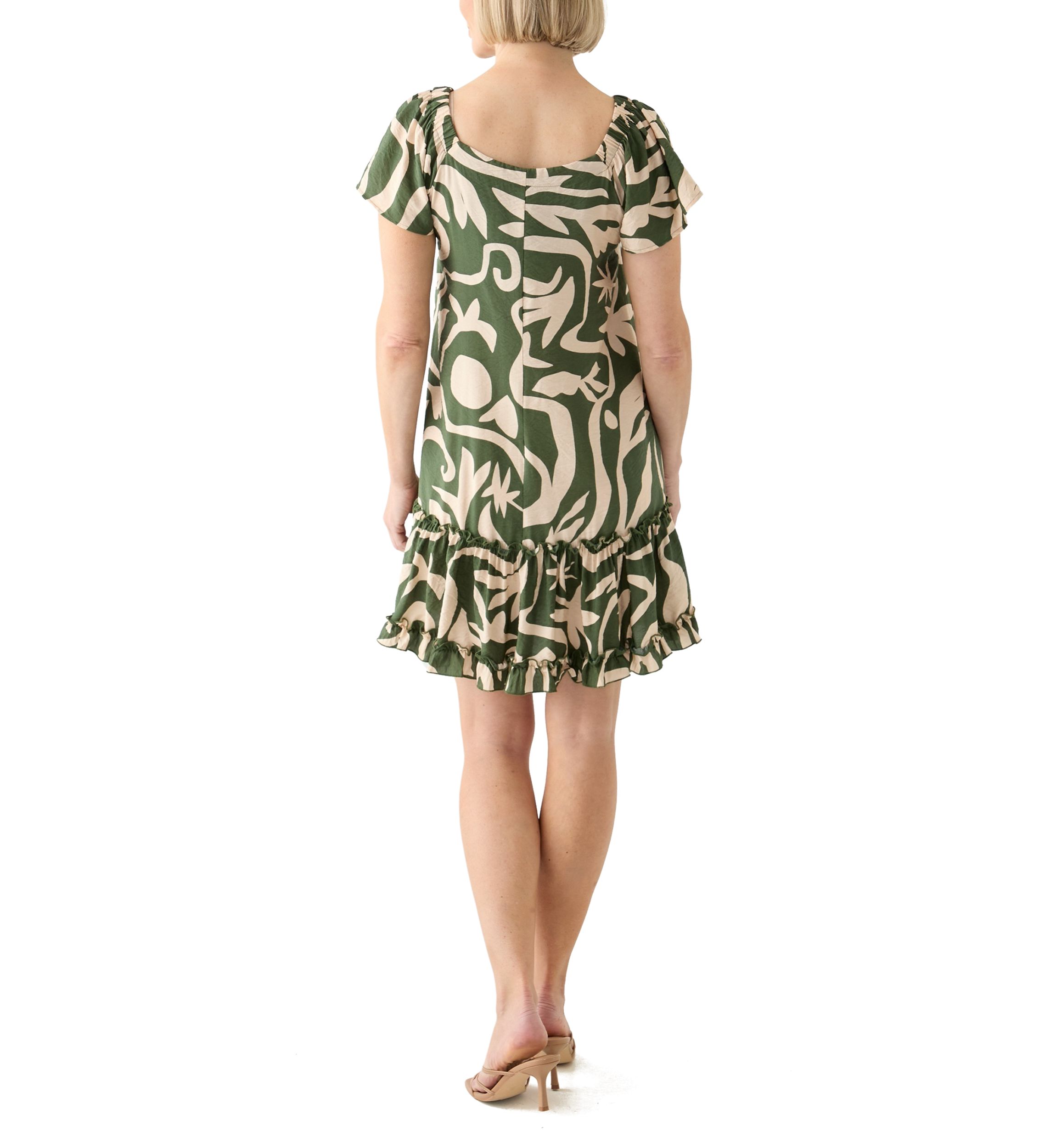 Womens Printed Ruffle Hem Dress