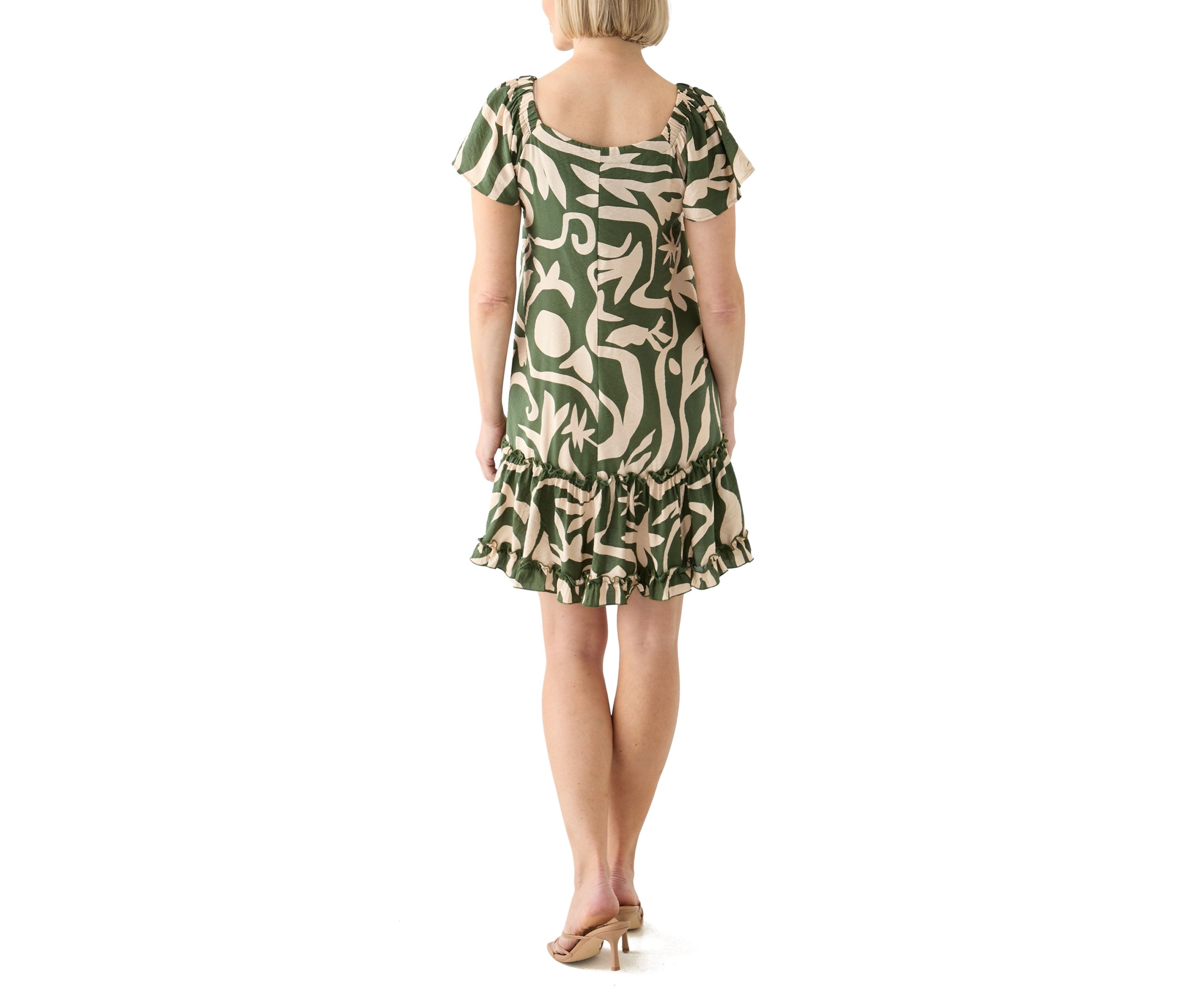Womens Printed Ruffle Hem Dress