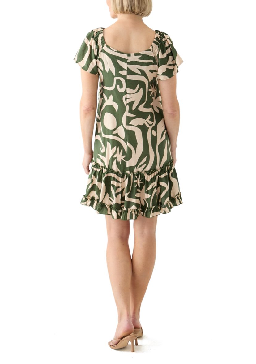 Womens Printed Ruffle Hem Dress