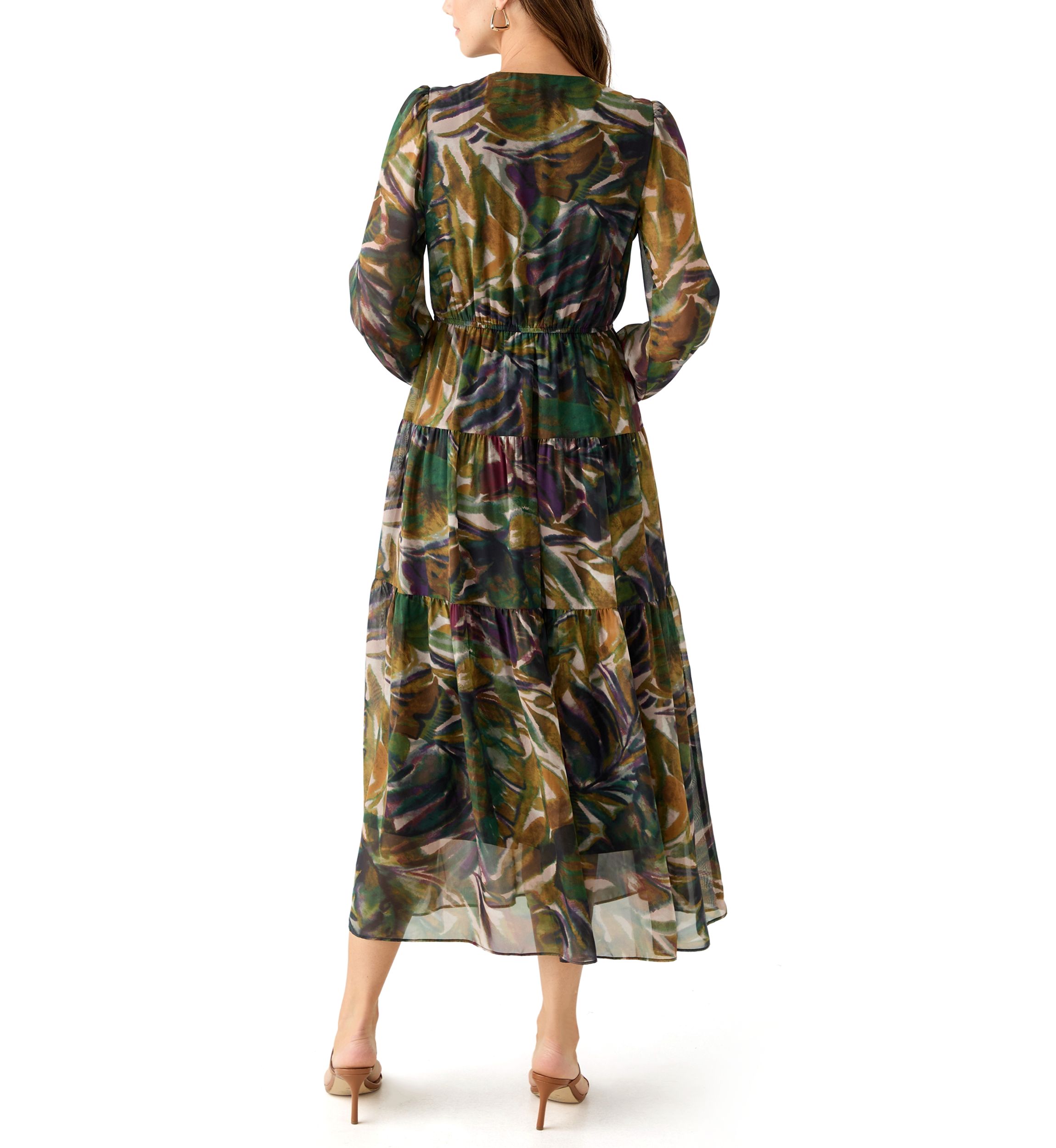 Womens Long Sleeve Floral Print Chiffon Dress
