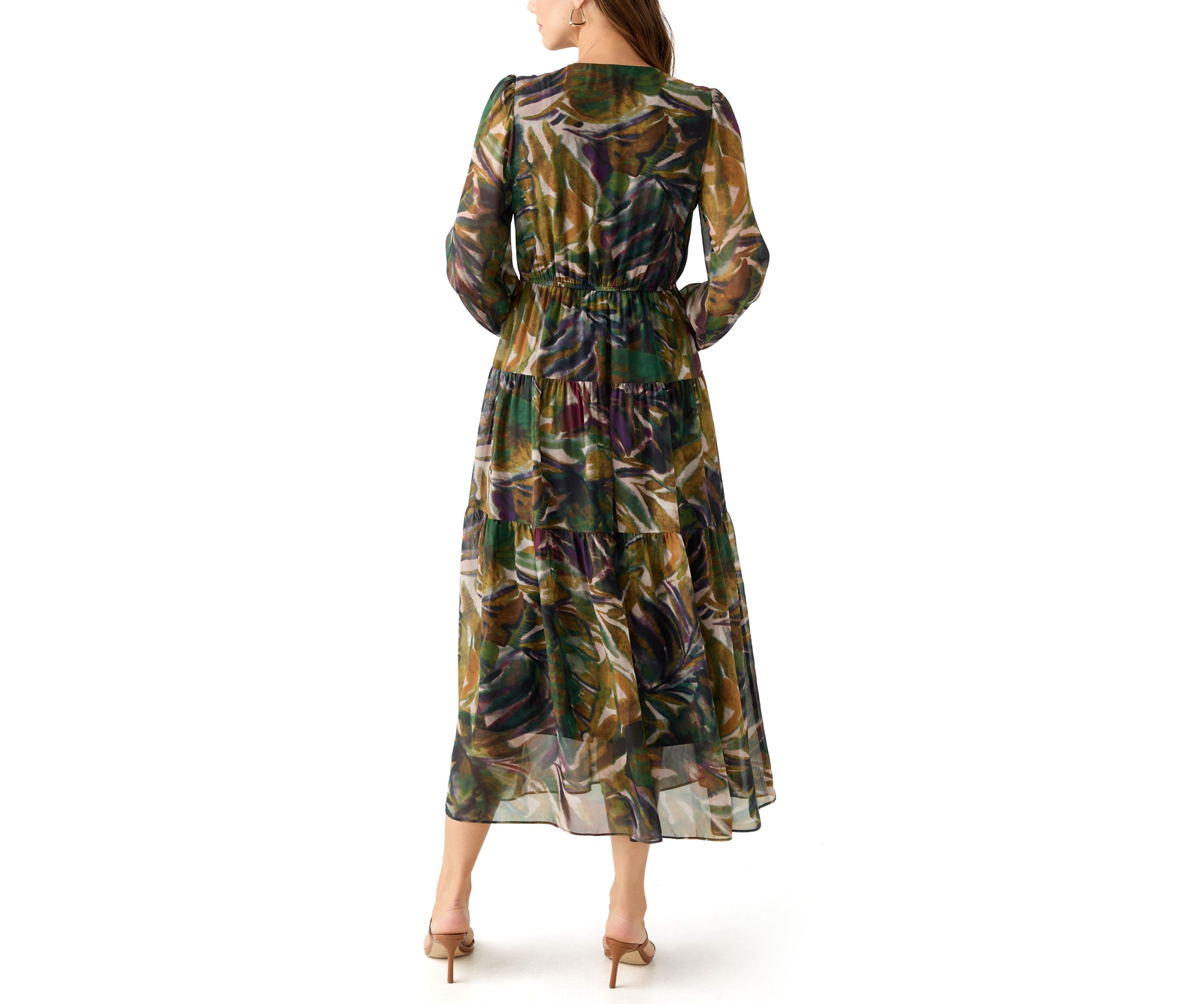 Womens Long Sleeve Floral Print Chiffon Dress