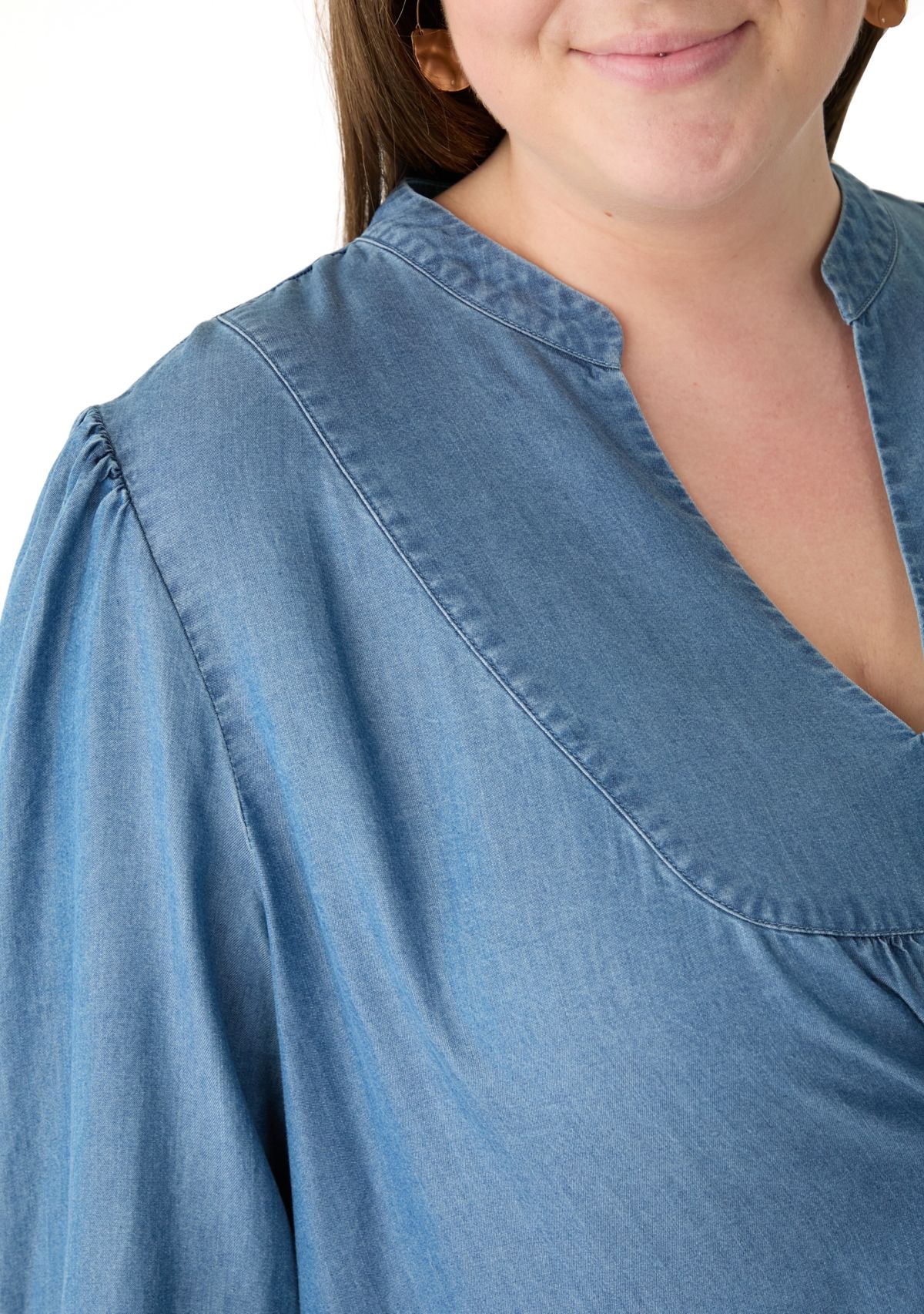 Plus Size 3/4 Sleeve Split Neck Tiered Ruffle Dress