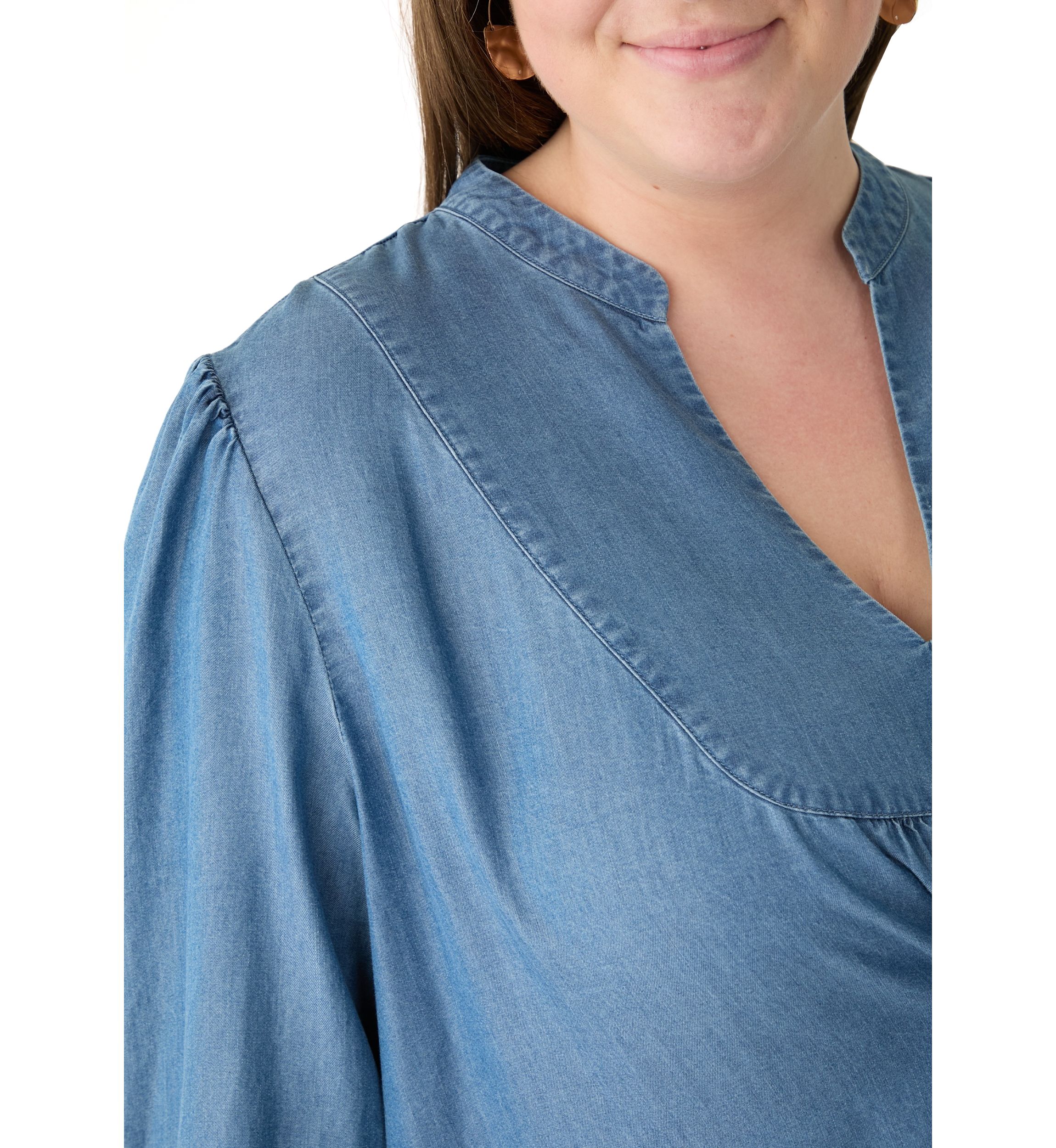 Plus Size 3/4 Sleeve Split Neck Tiered Ruffle Dress