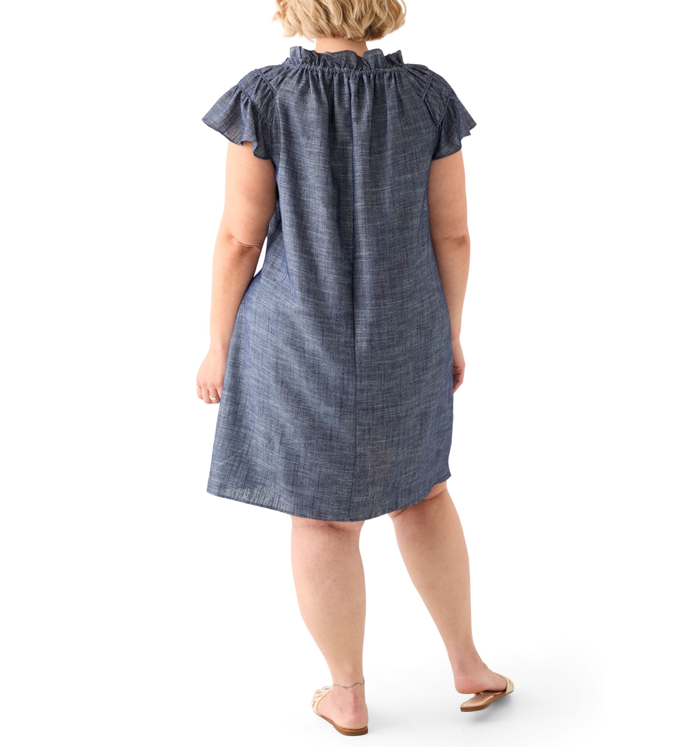 Plus Size Split Neck A-Line Denim Dress