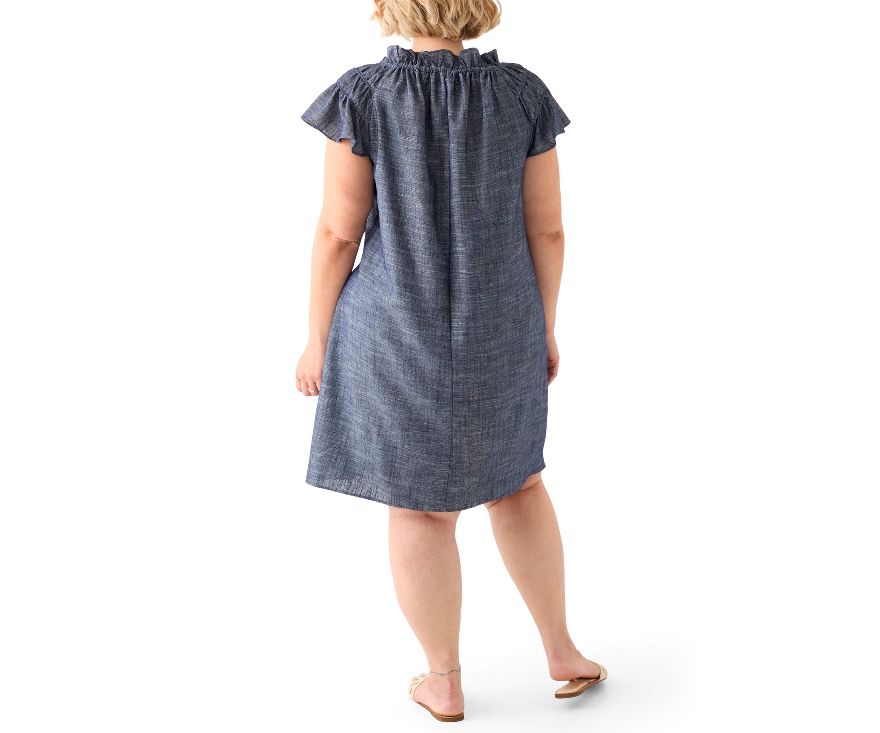 Plus Size Split Neck A-Line Denim Dress
