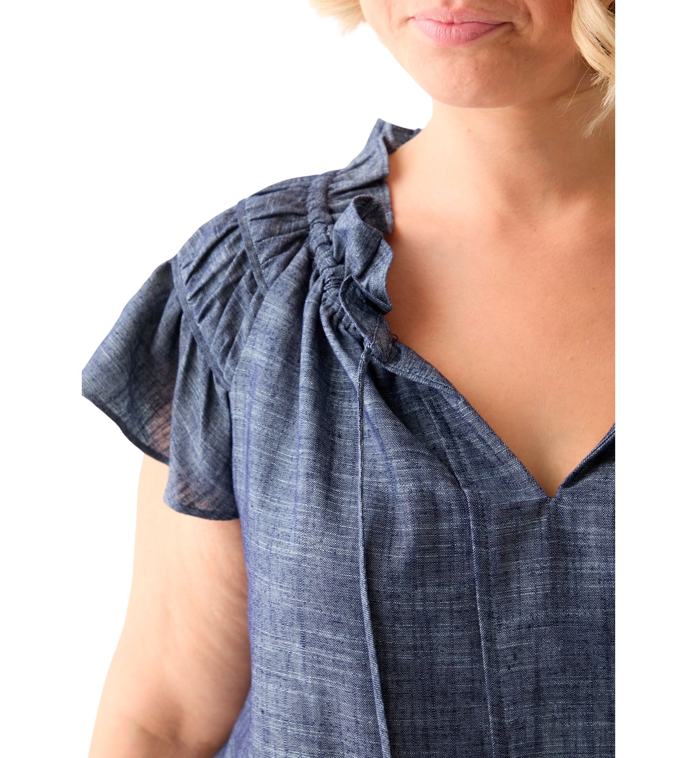 Plus Size Split Neck A-Line Denim Dress