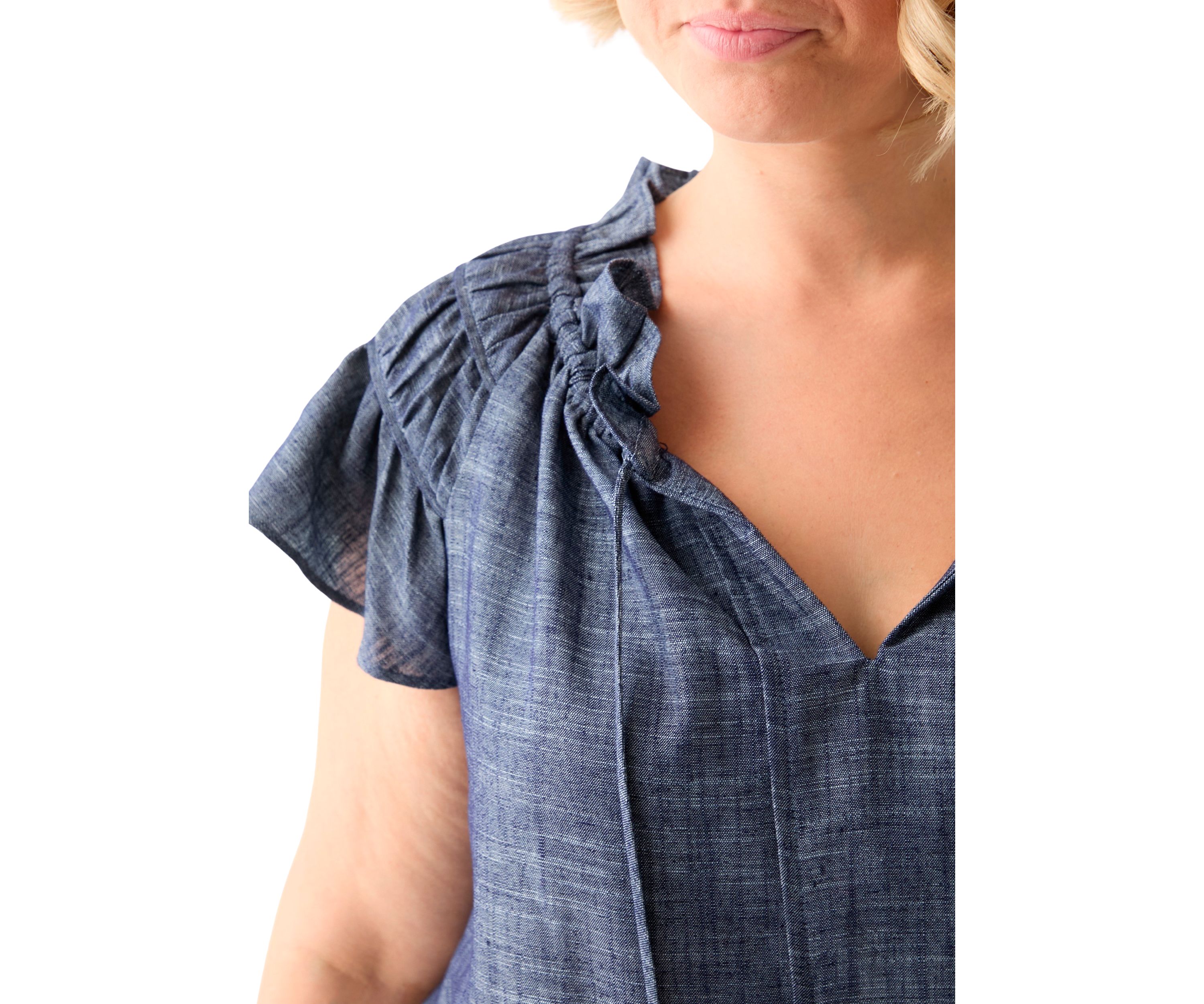 Plus Size Split Neck A-Line Denim Dress