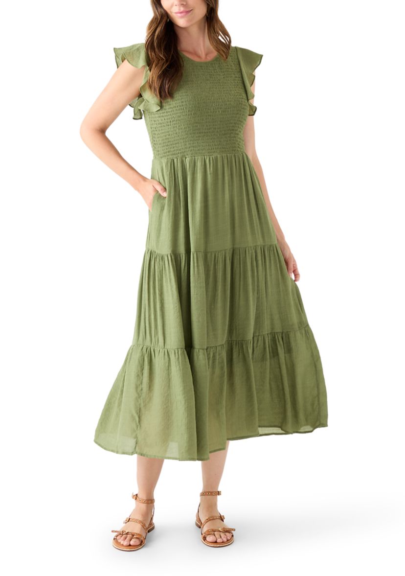 Womens Crew Neck Solid Gauze A-Line Dress