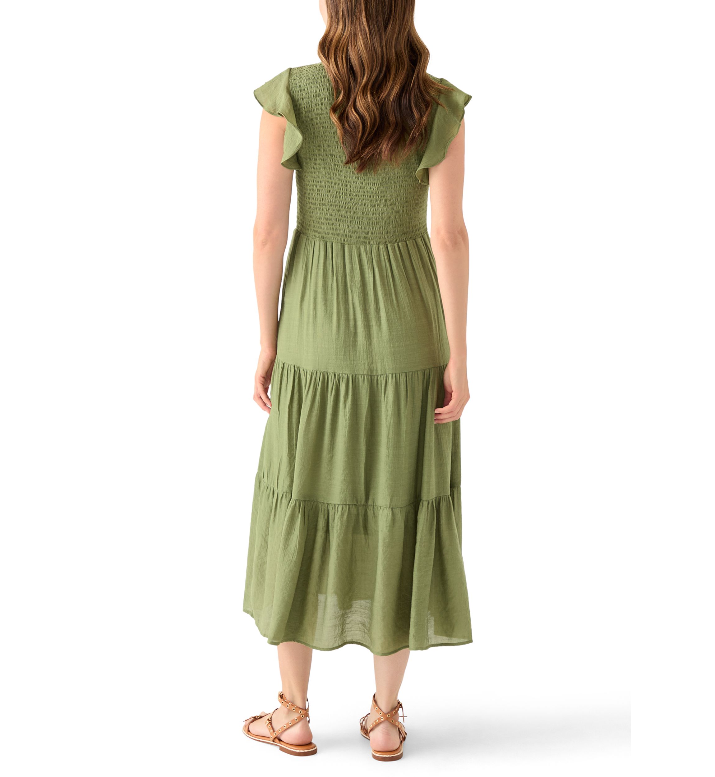 Womens Crew Neck Solid Gauze A-Line Dress