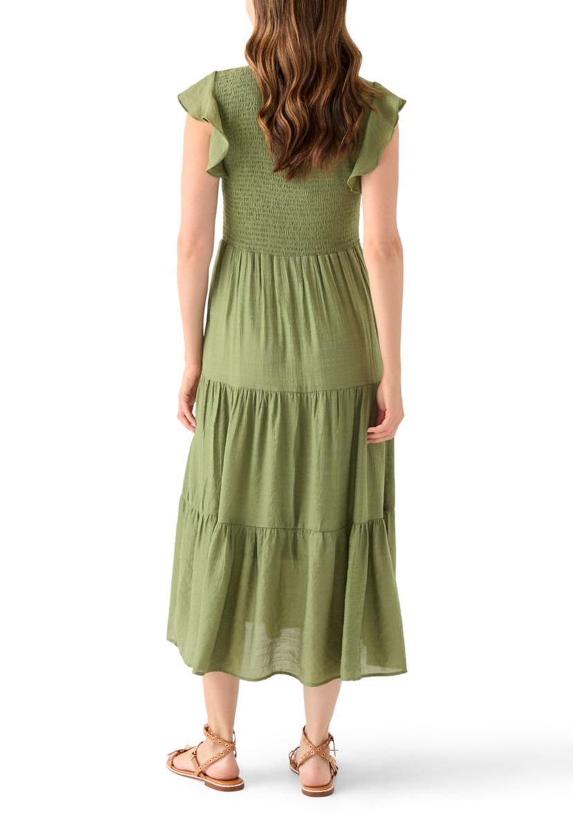 Womens Crew Neck Solid Gauze A-Line Dress