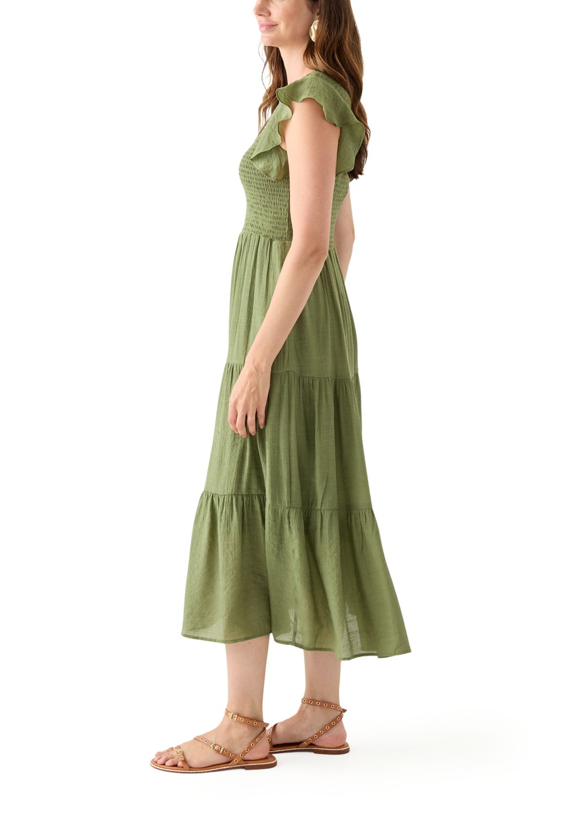 Womens Crew Neck Solid Gauze A-Line Dress