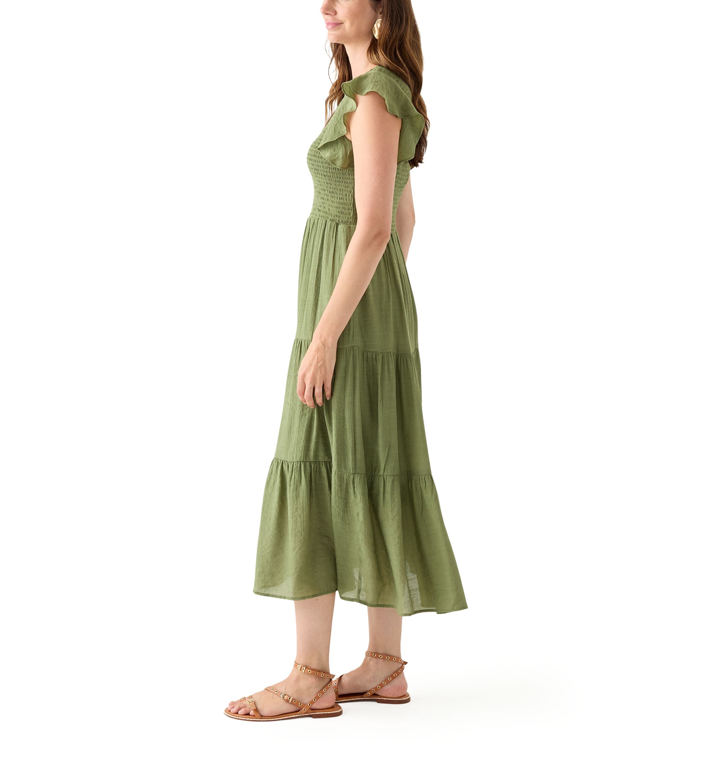 Womens Crew Neck Solid Gauze A-Line Dress