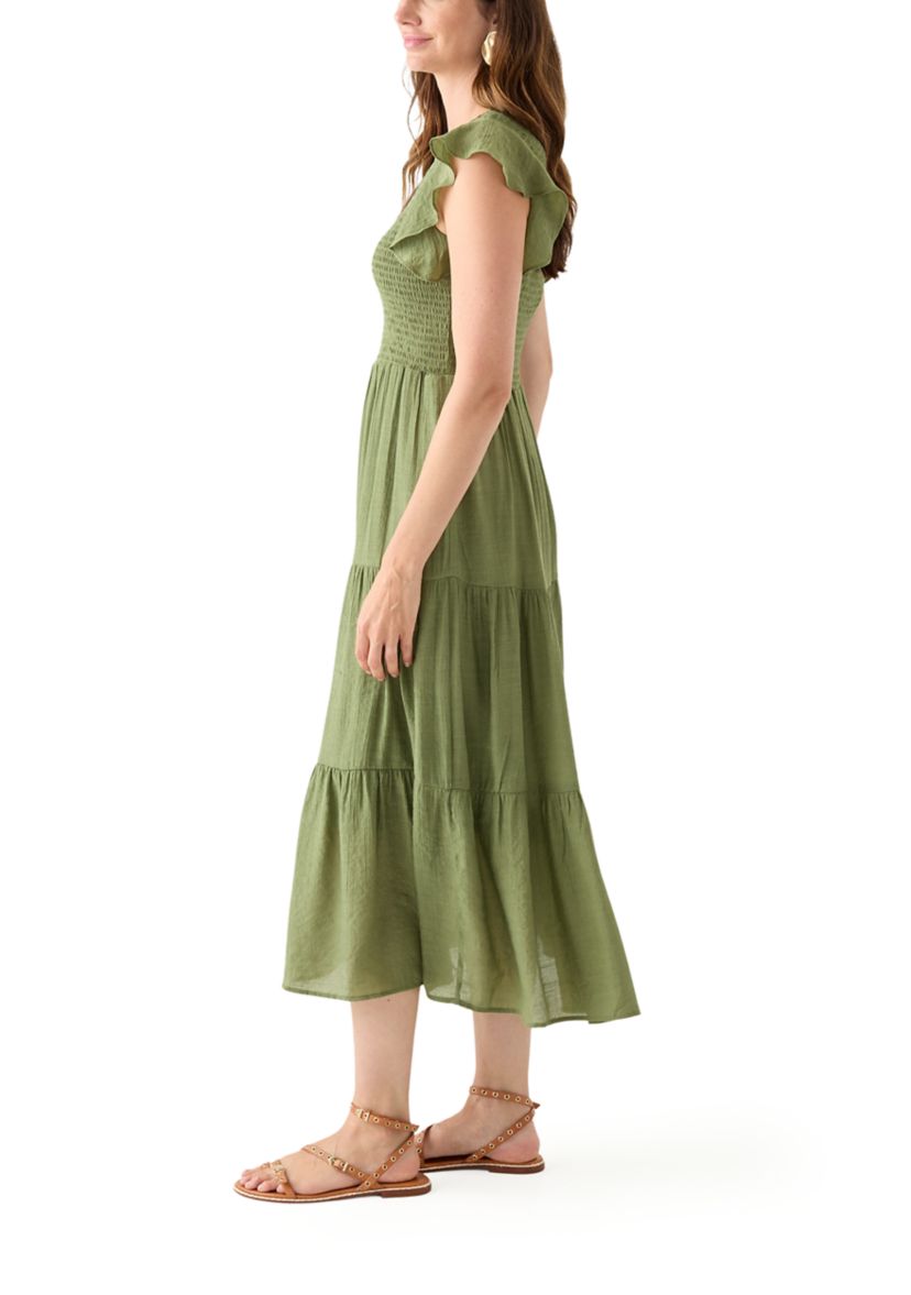 Womens Crew Neck Solid Gauze A-Line Dress