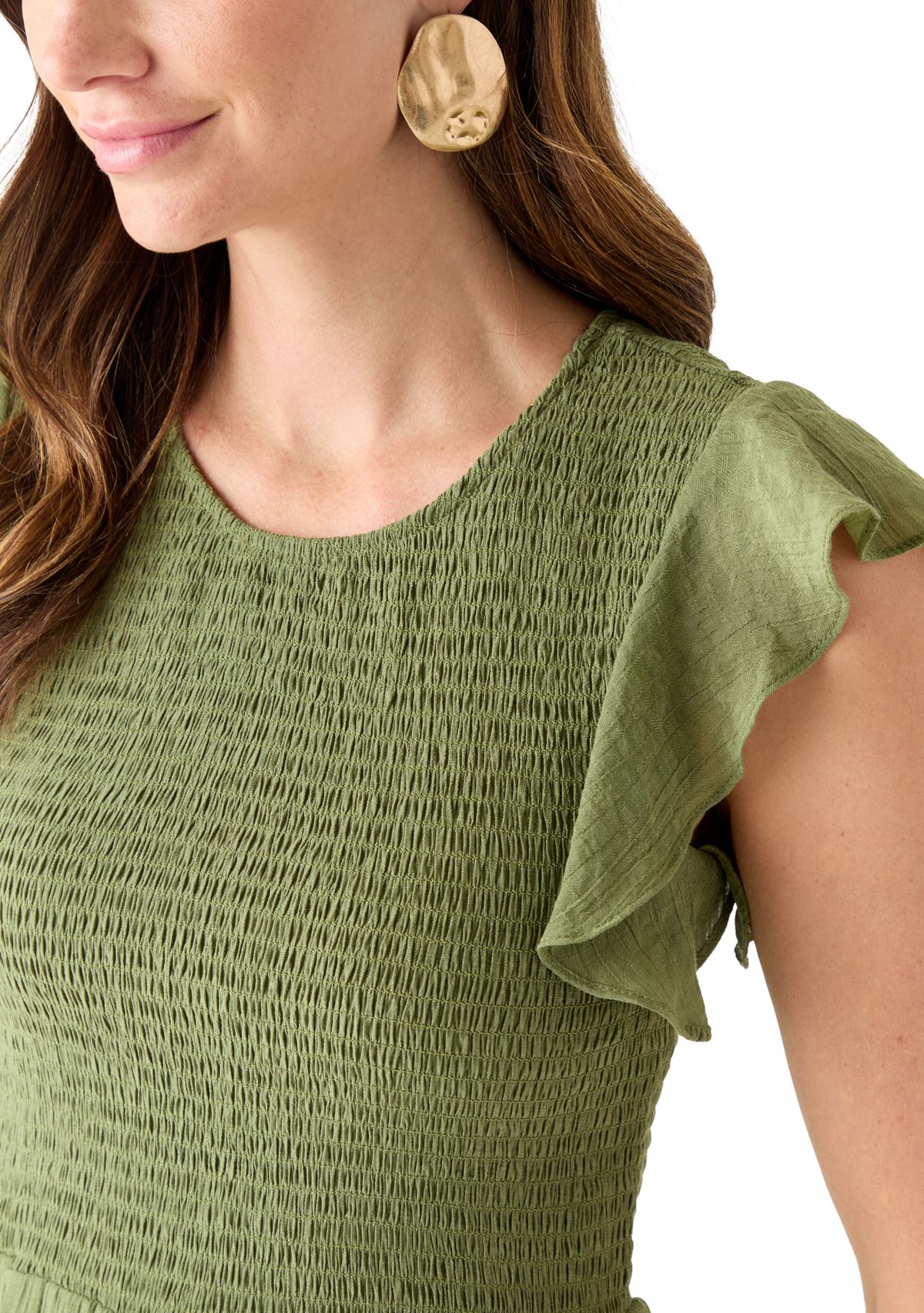 Womens Crew Neck Solid Gauze A-Line Dress