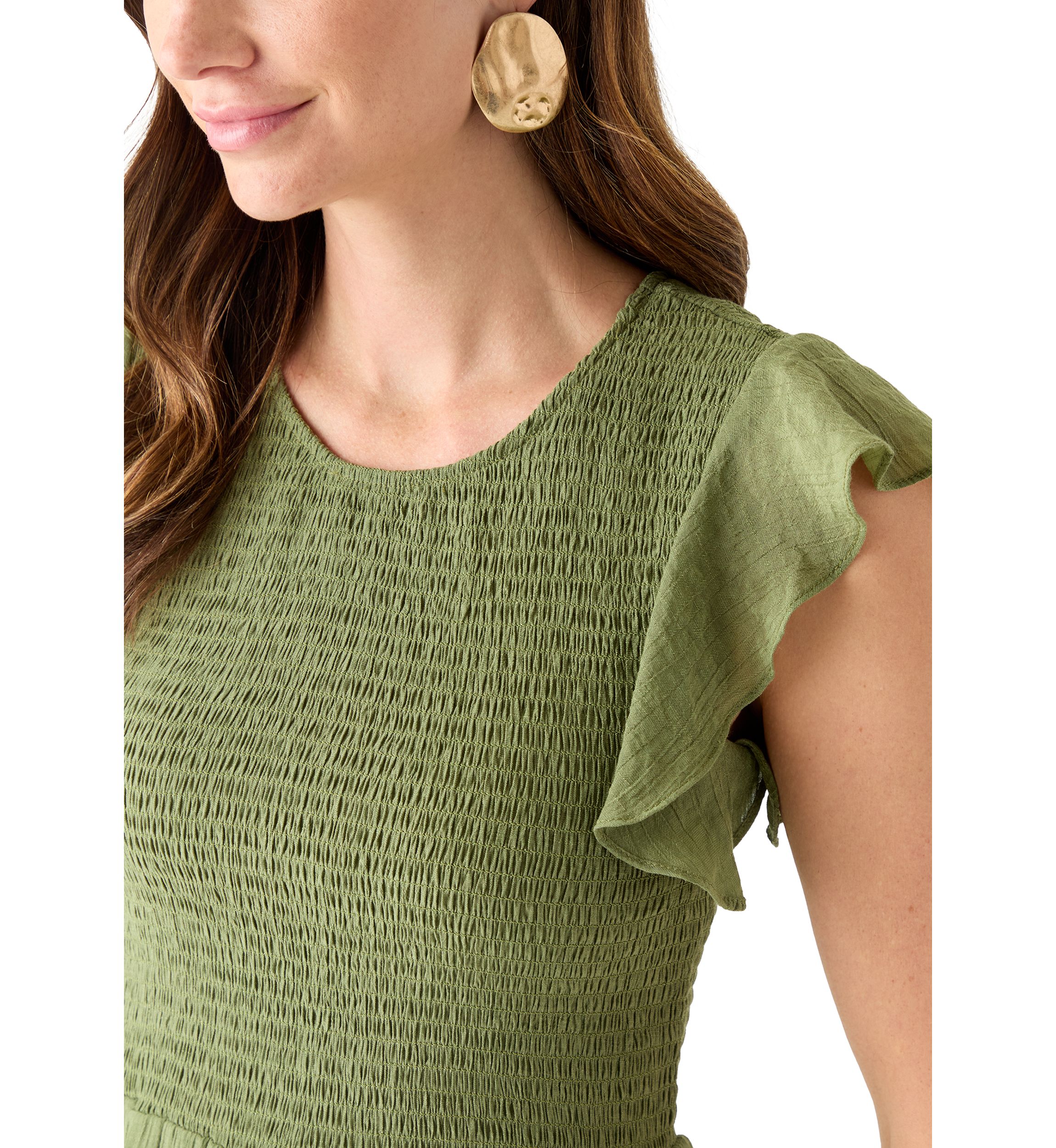 Womens Crew Neck Solid Gauze A-Line Dress