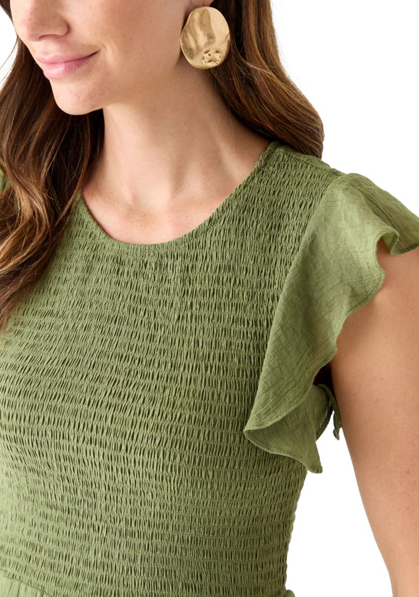 Womens Crew Neck Solid Gauze A-Line Dress