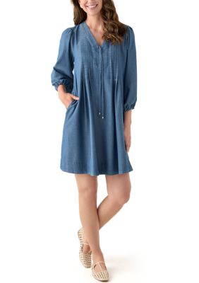 Robbie Bee Women's Long Sleeve Neck Denim Dress, XL