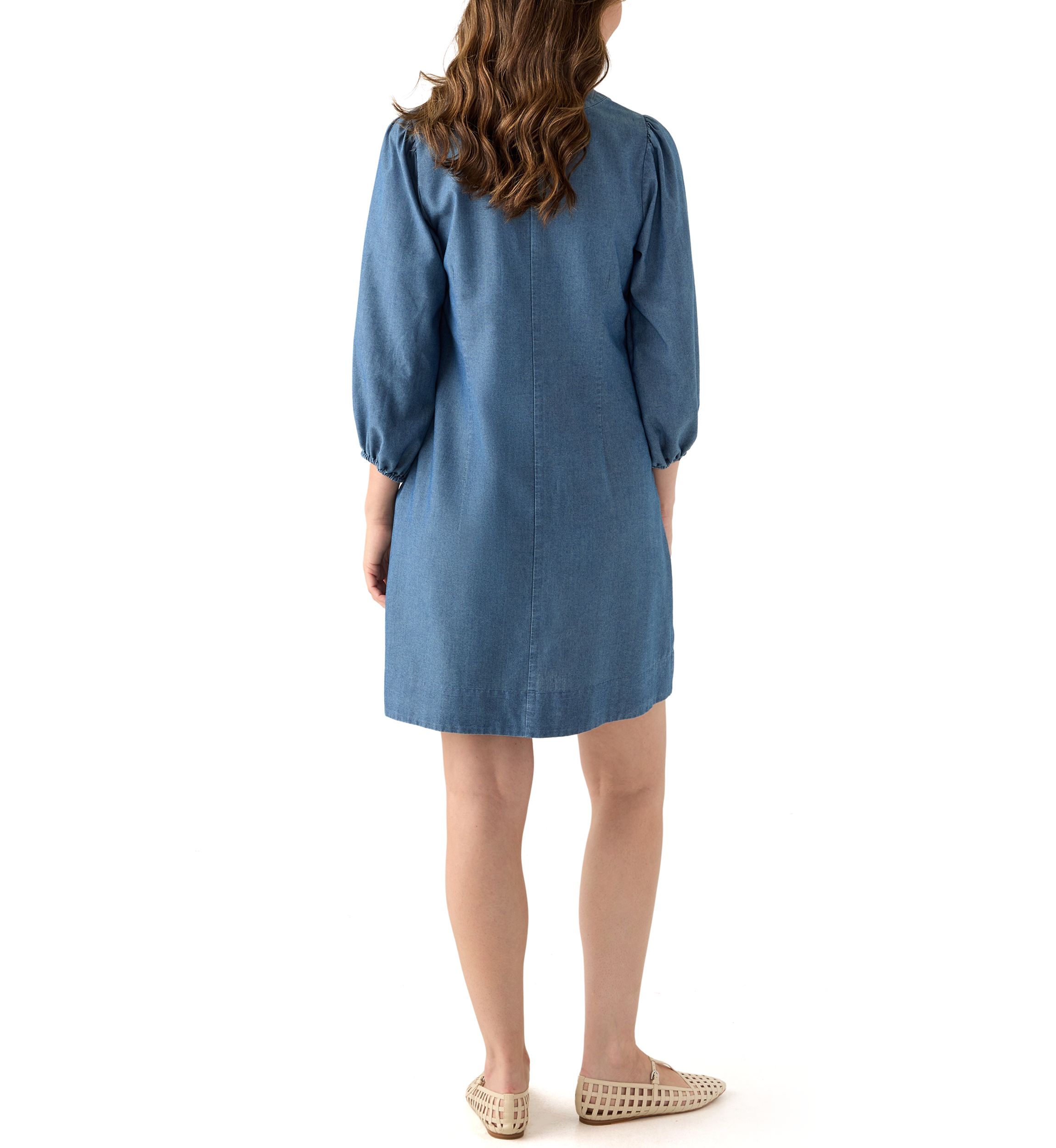 Womens 3/4 Sleeve Denim Mini Dress