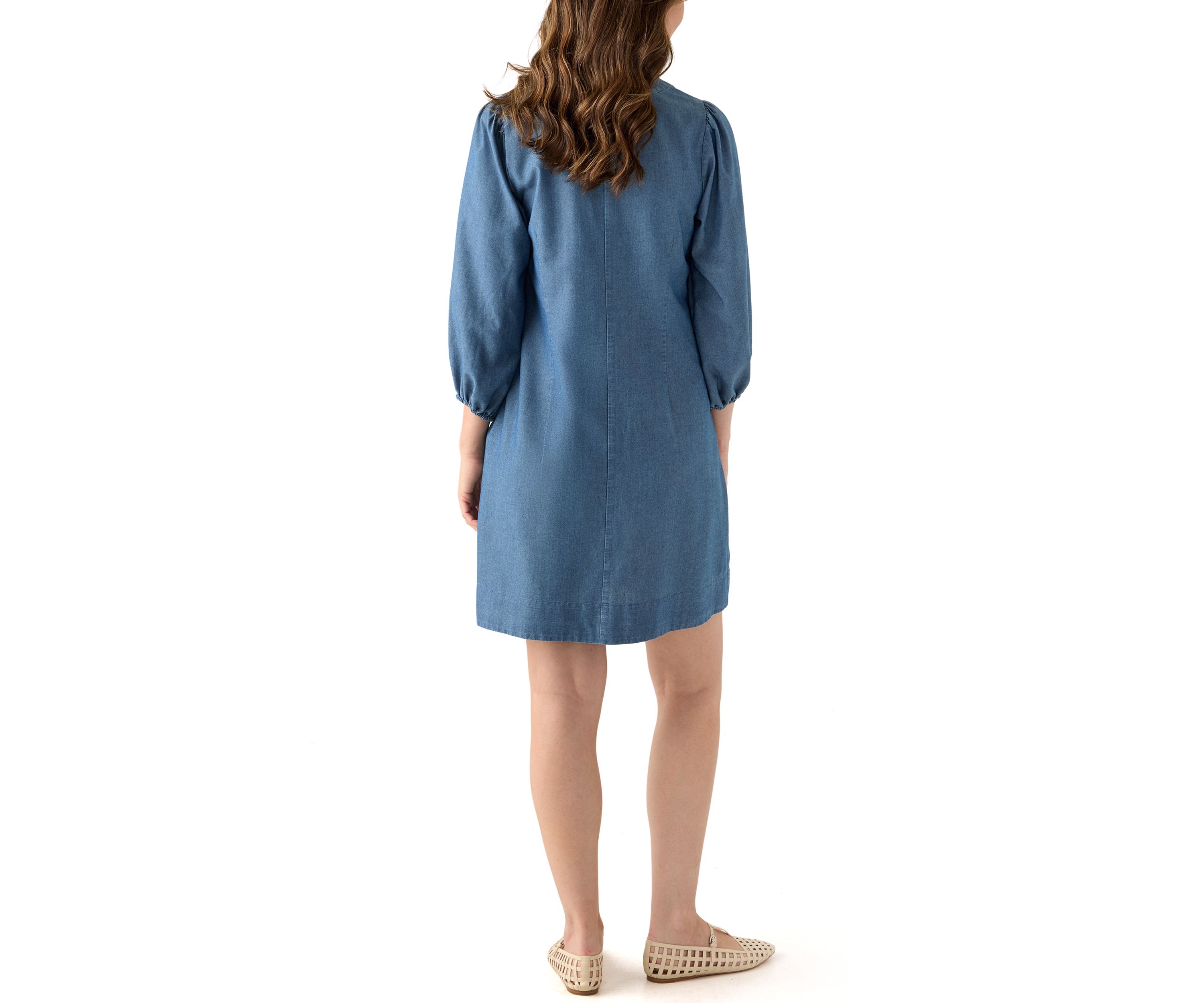 Womens 3/4 Sleeve Denim Mini Dress