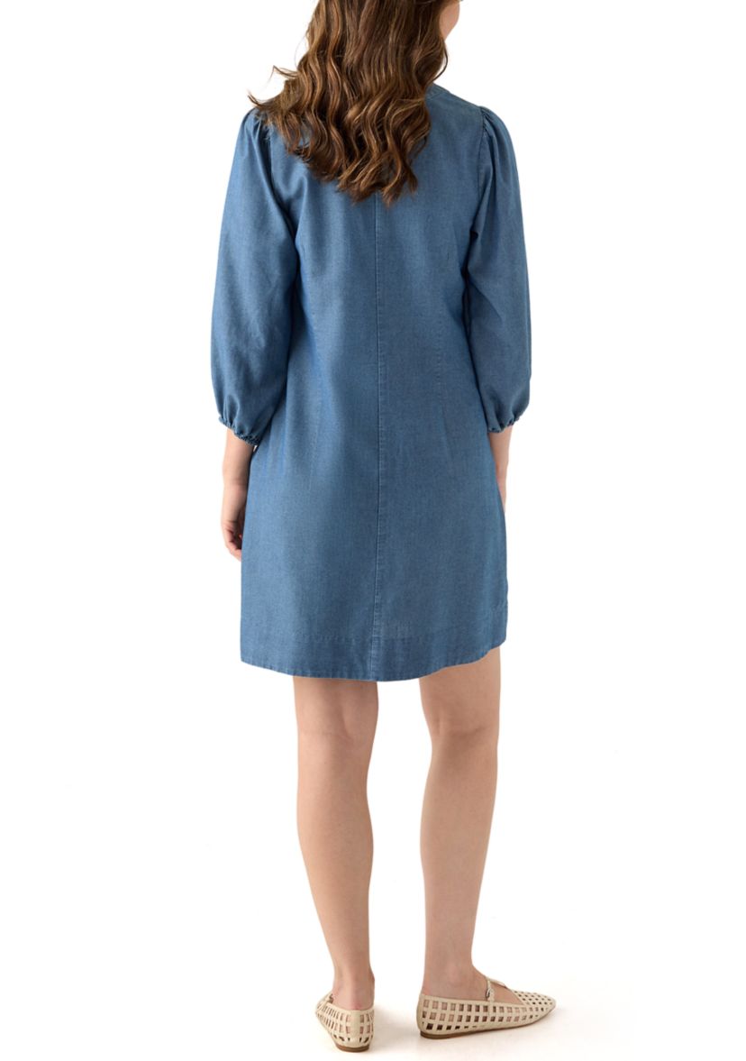 Womens 3/4 Sleeve Denim Mini Dress