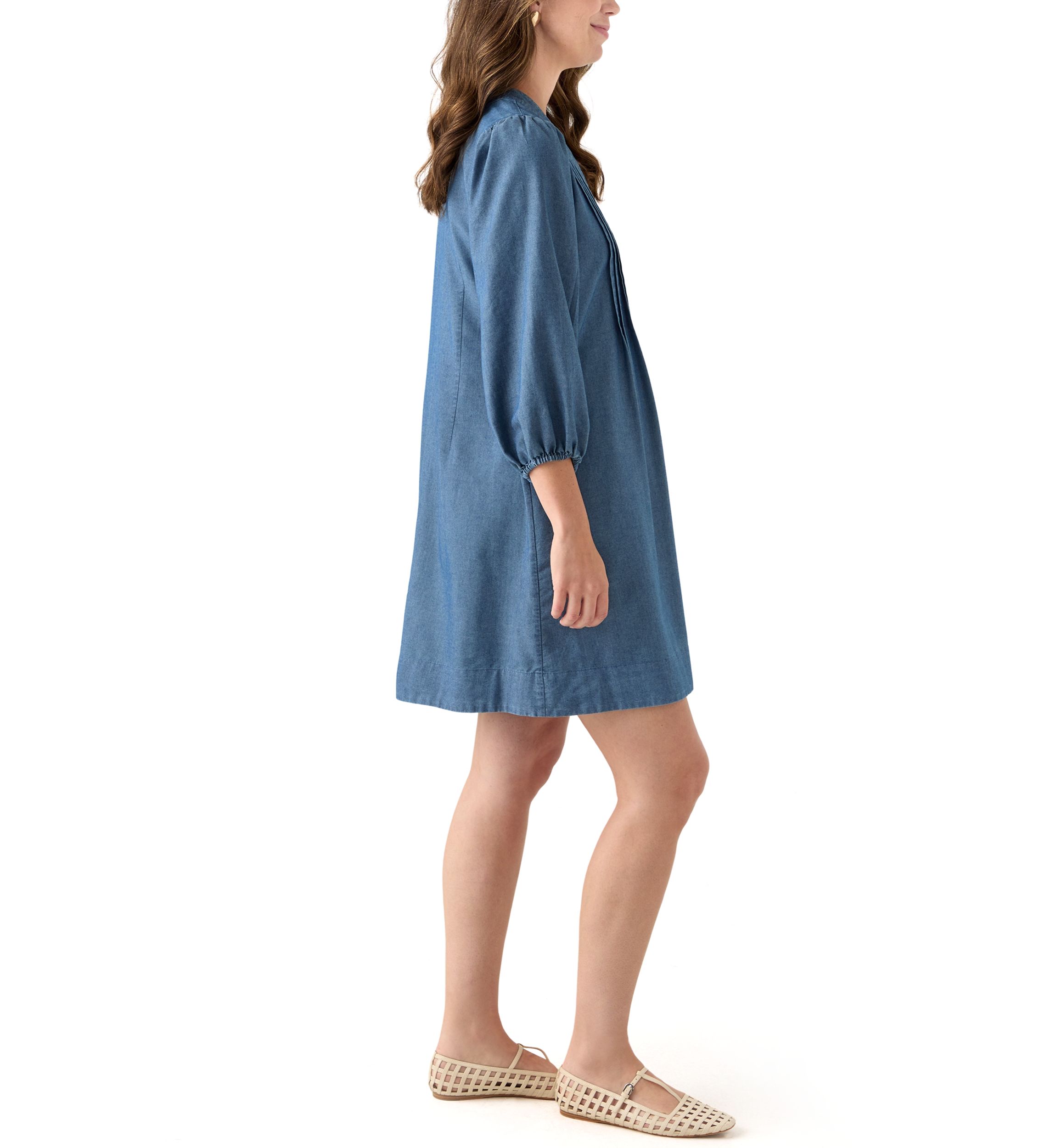 Womens 3/4 Sleeve Denim Mini Dress