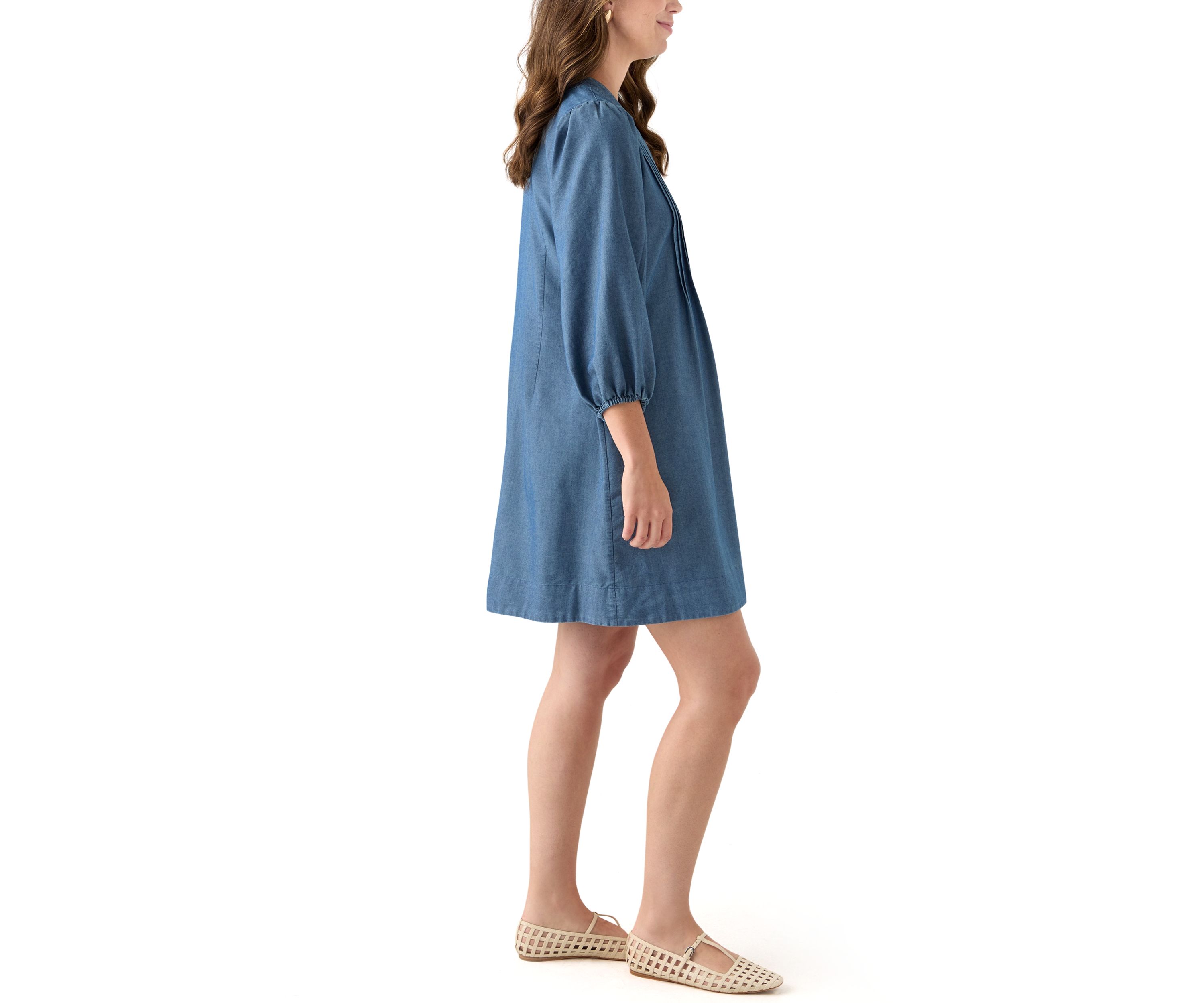 Womens 3/4 Sleeve Denim Mini Dress