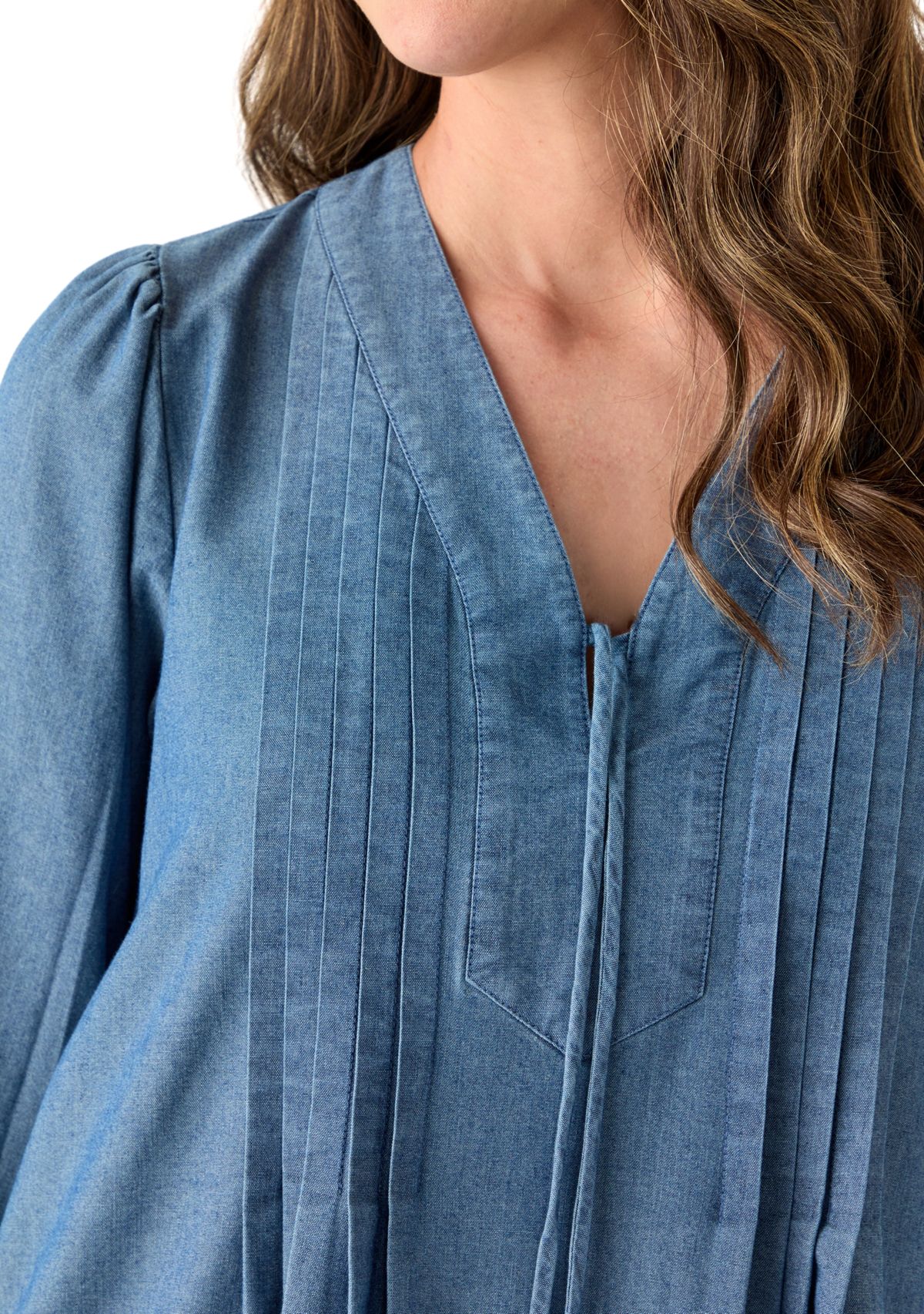 Womens 3/4 Sleeve Denim Mini Dress