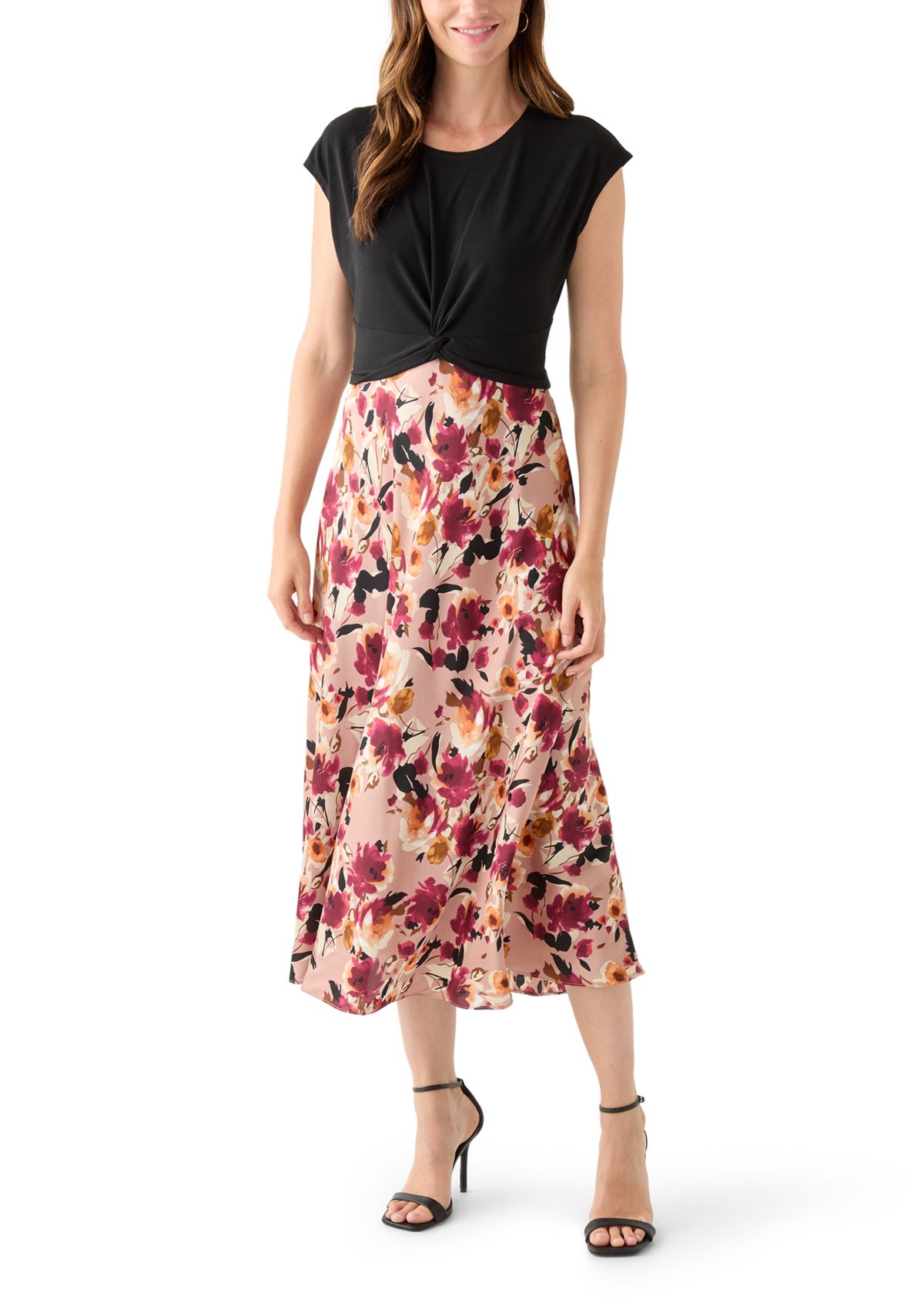 Womens 2fer Midi Dress with Satin Skirt