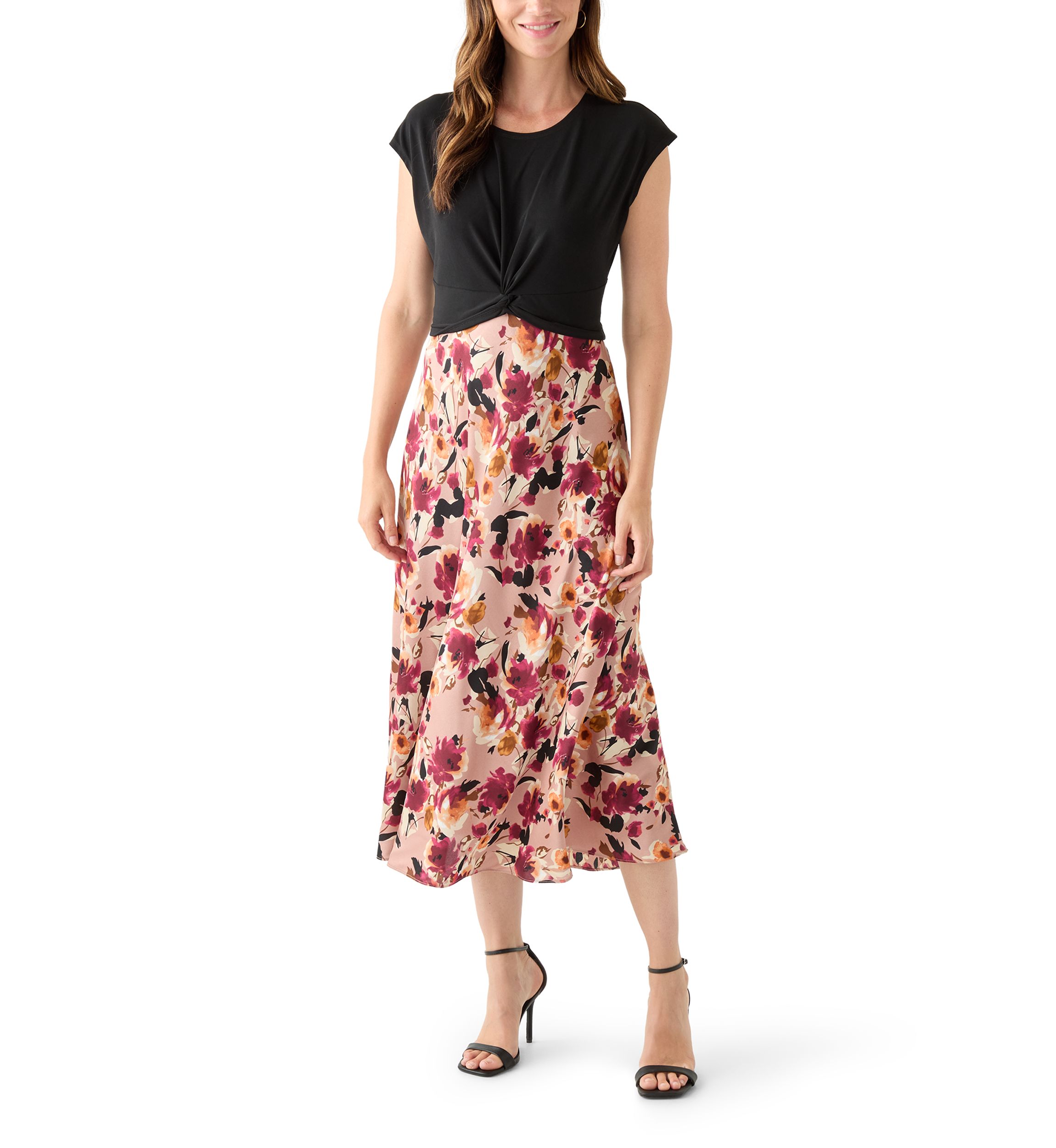 Womens 2fer Midi Dress with Satin Skirt