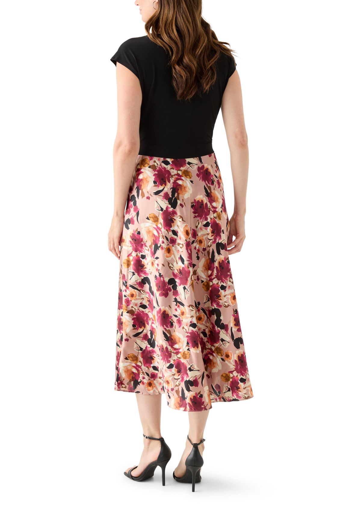 Womens 2fer Midi Dress with Satin Skirt