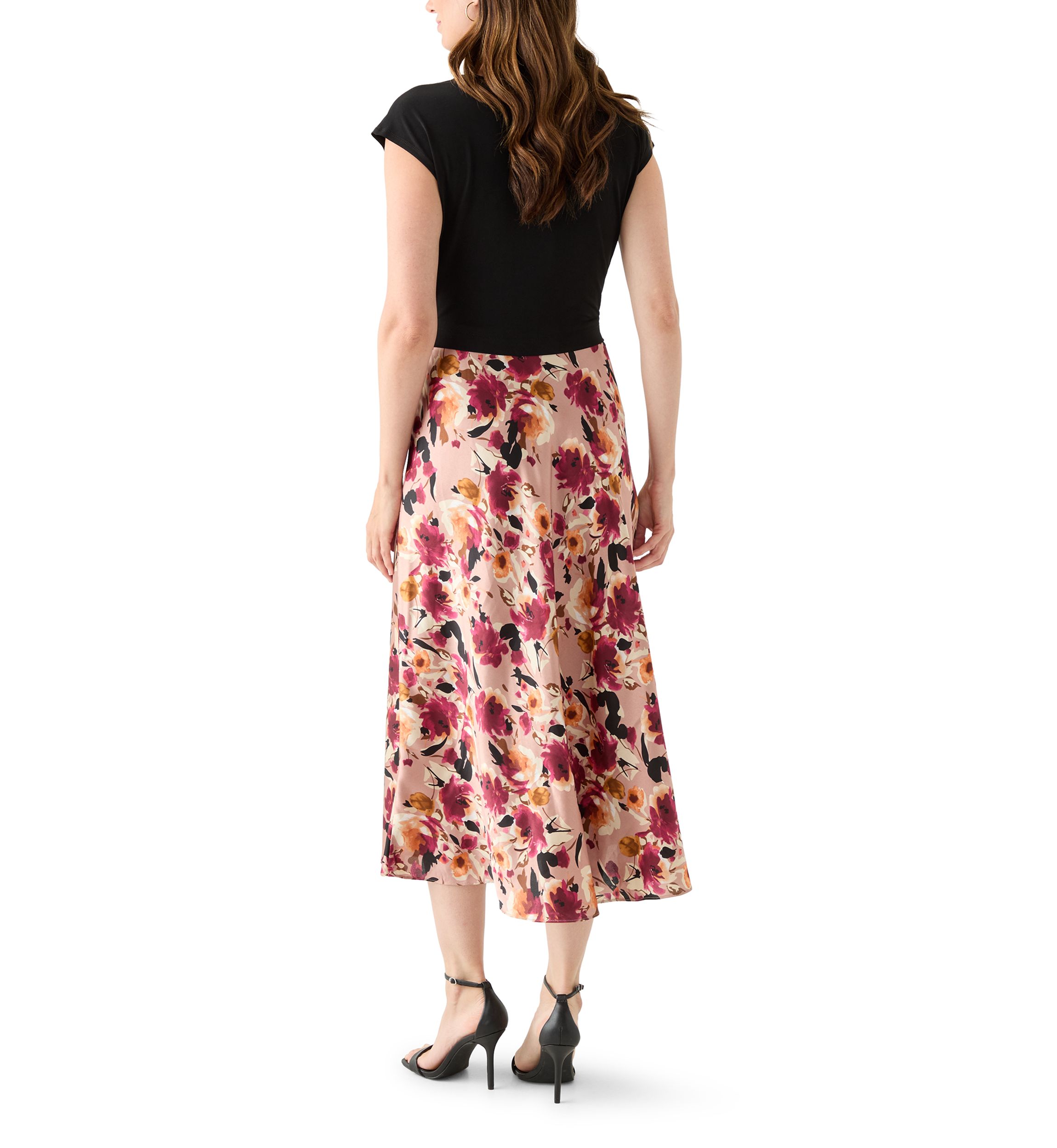 Womens 2fer Midi Dress with Satin Skirt