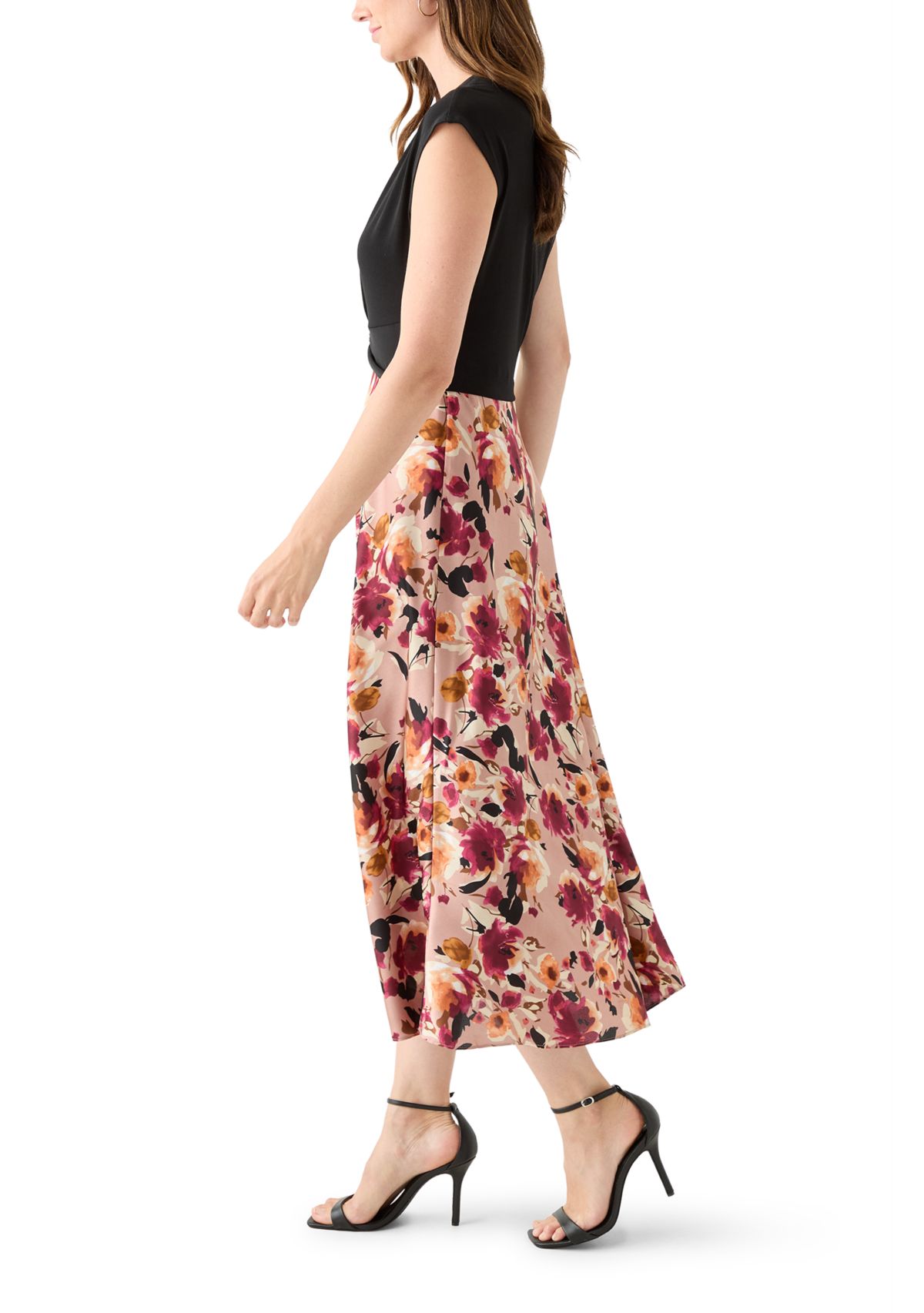 Womens 2fer Midi Dress with Satin Skirt