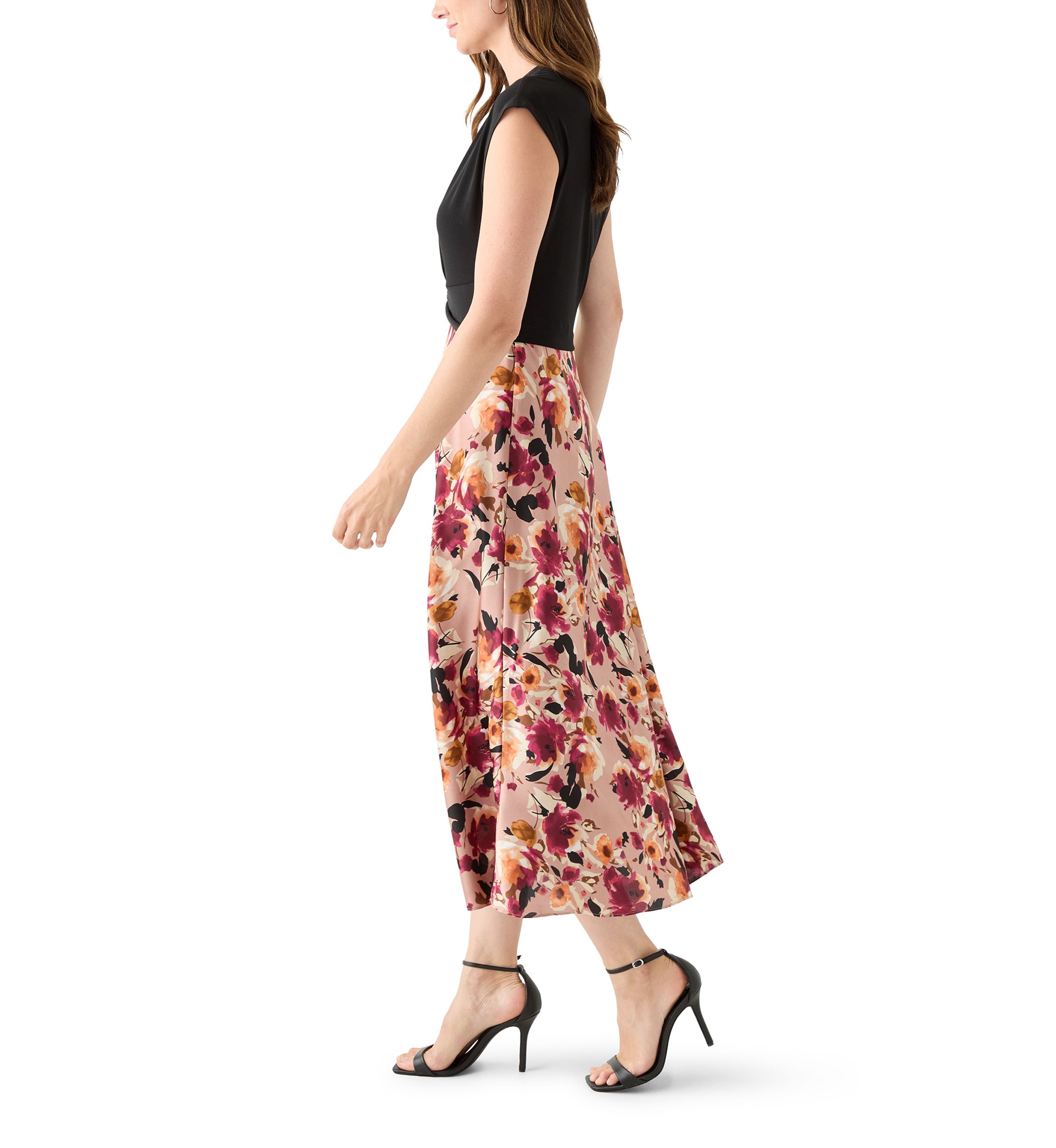 Womens 2fer Midi Dress with Satin Skirt