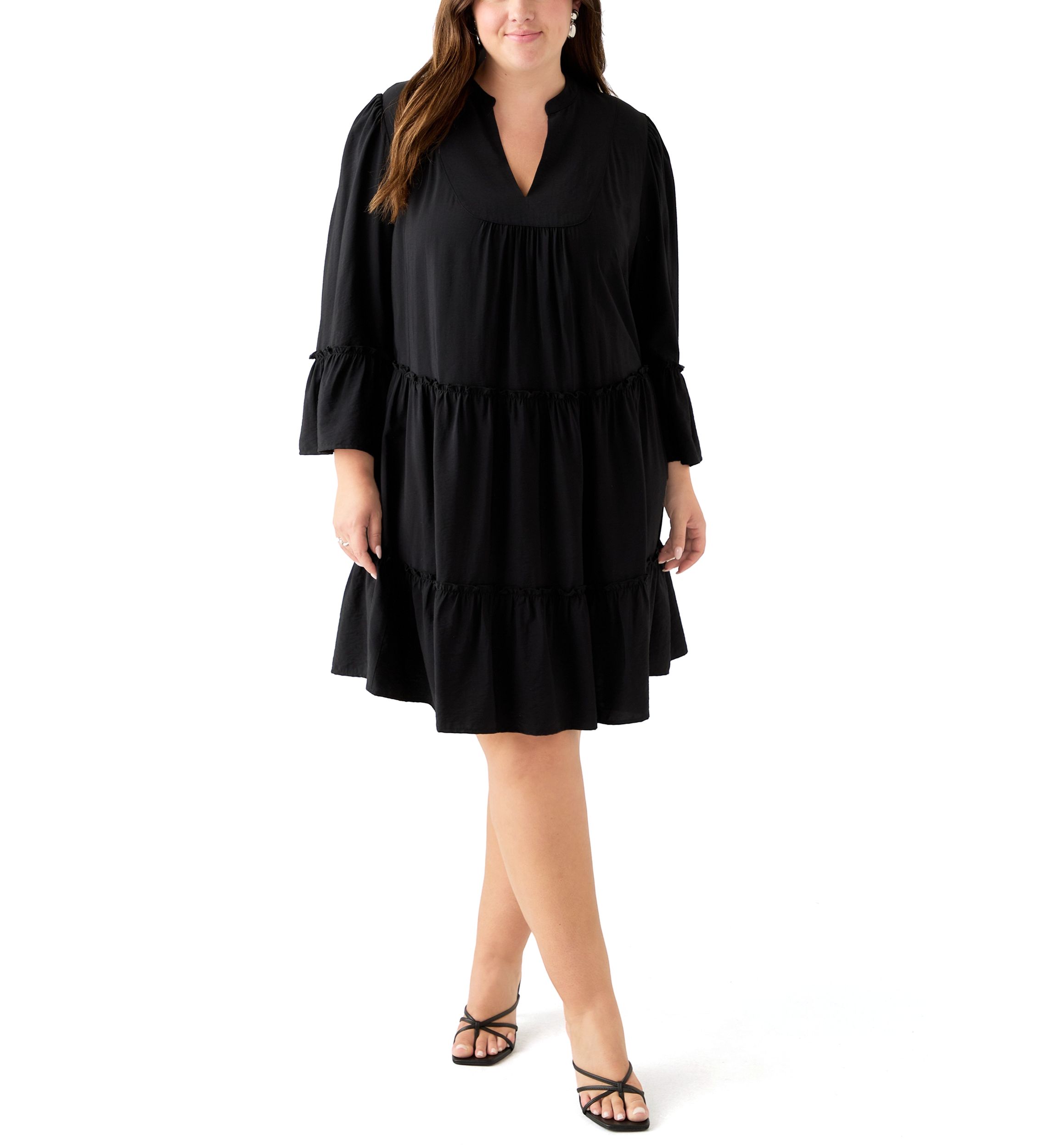 Plus Size Long Sleeve V-Neck Dress