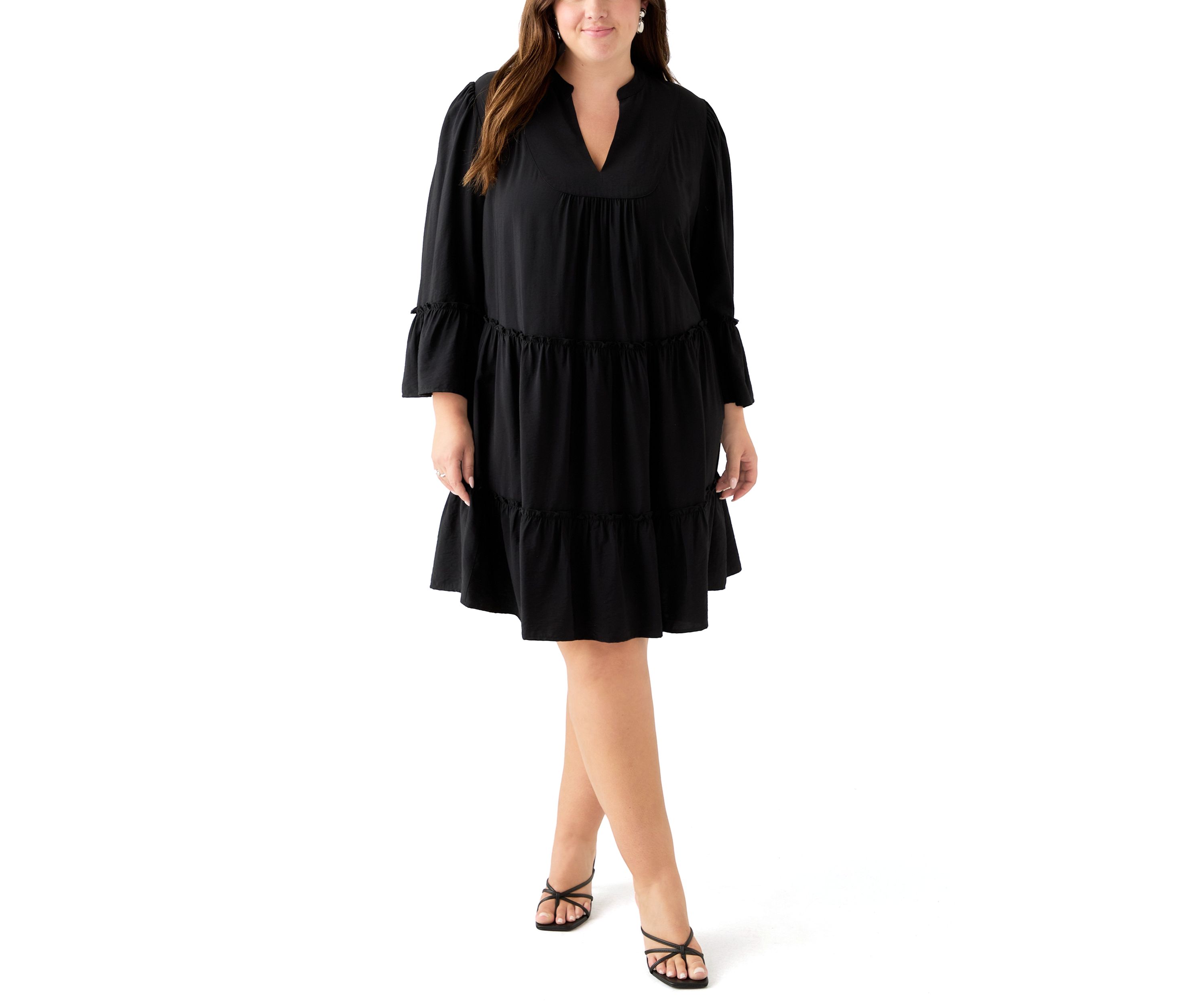 Plus Size Long Sleeve V-Neck Dress