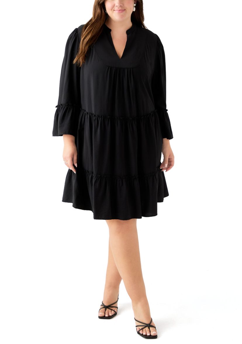 Plus Size Long Sleeve V-Neck Dress