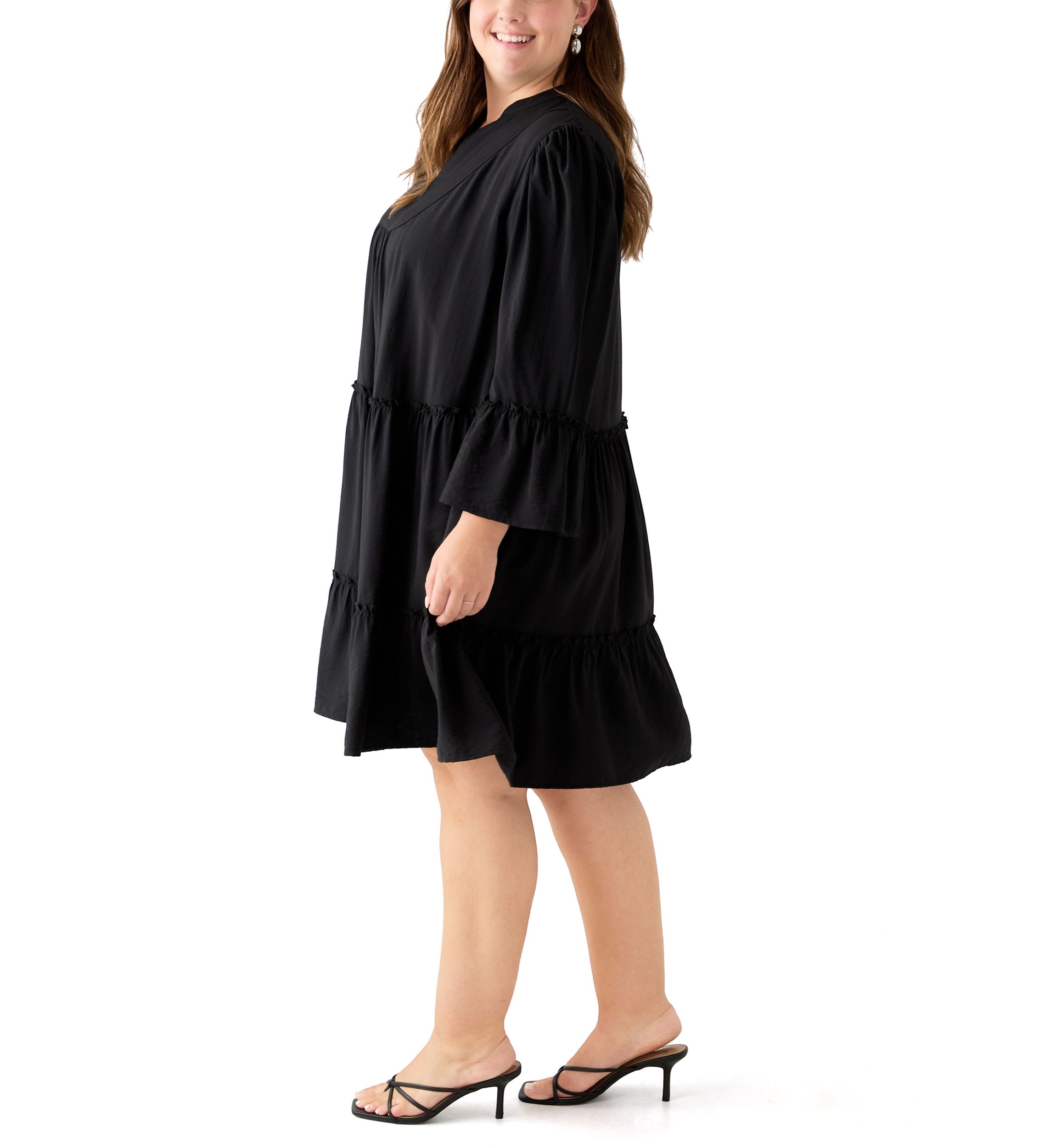 Plus Size Long Sleeve V-Neck Dress