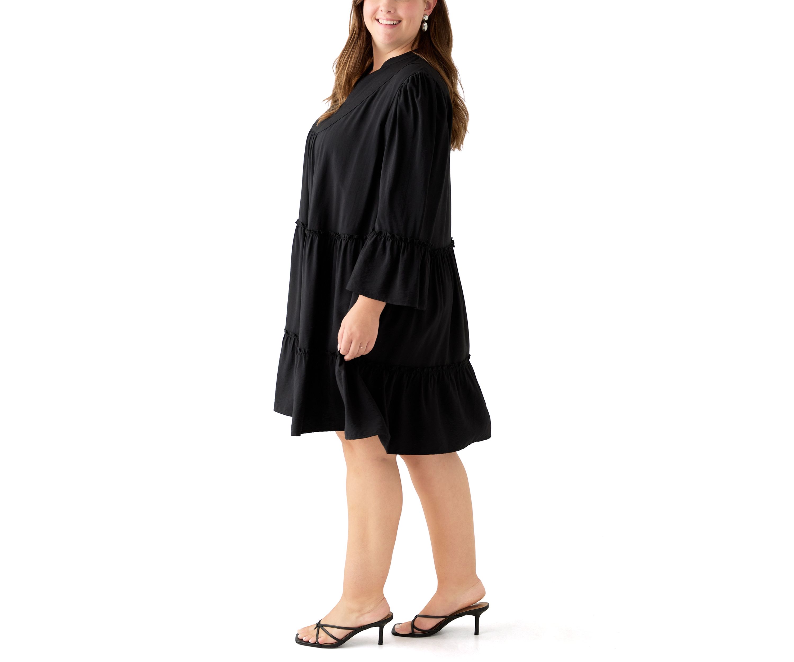 Plus Size Long Sleeve V-Neck Dress