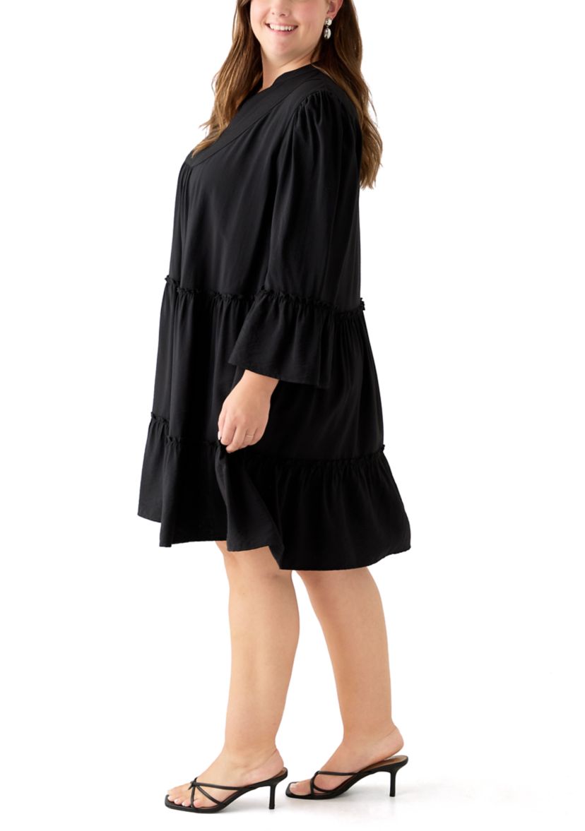 Plus Size Long Sleeve V-Neck Dress
